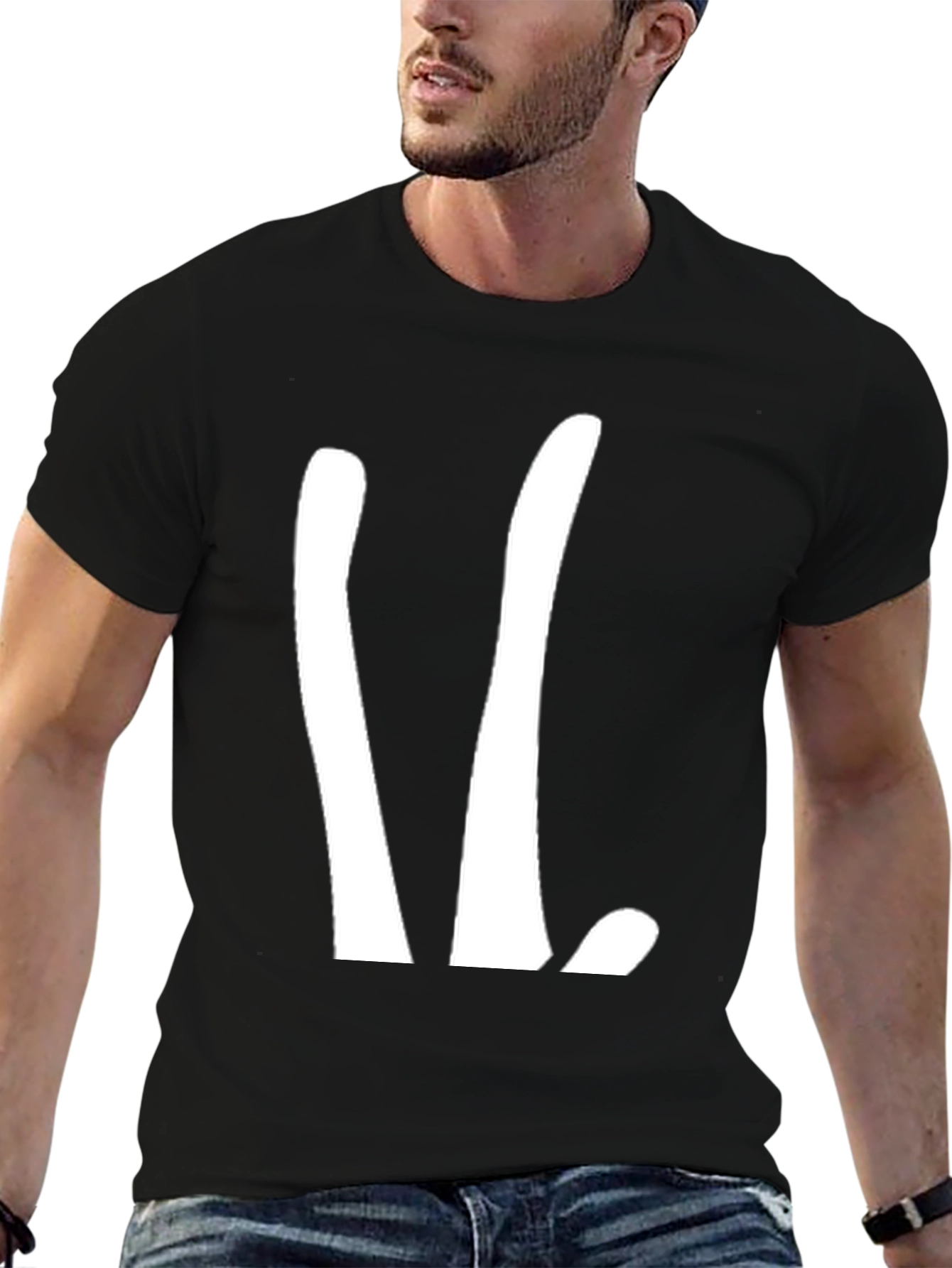 Abstract White Design on Black T-Shirt