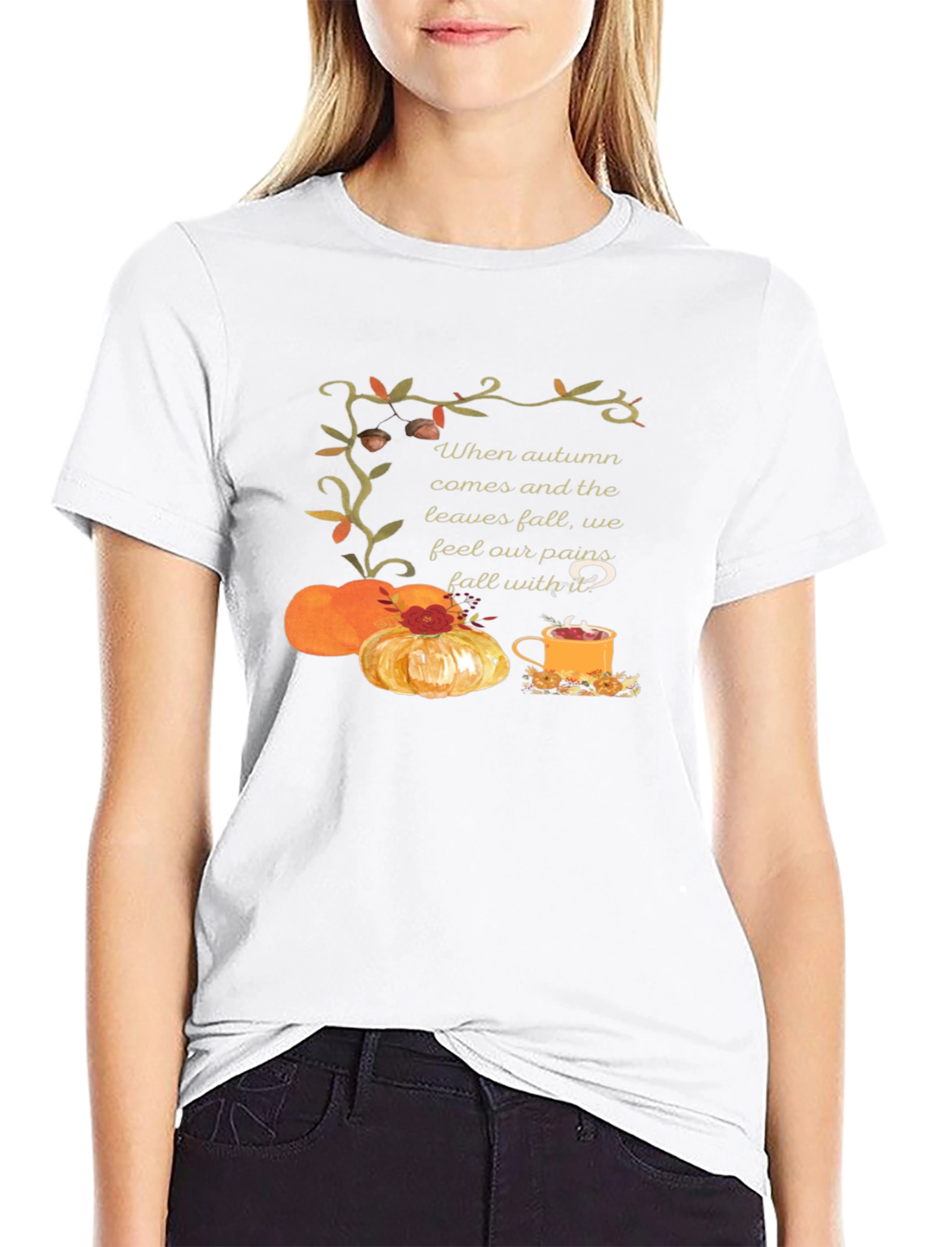 Autumn Comfort T-Shirt: Pumpkins Tea and Cozy Vibes