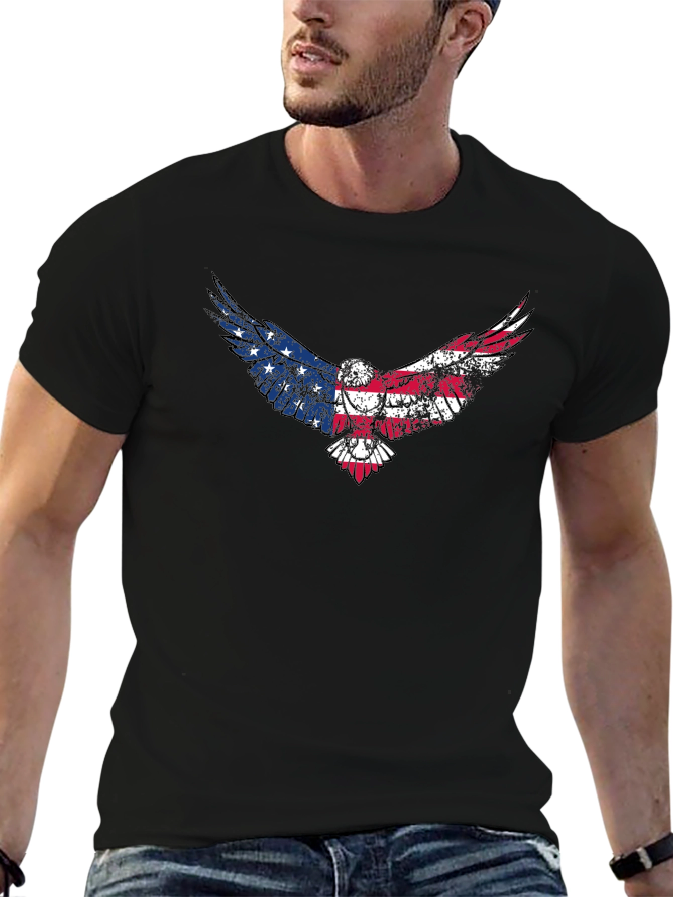 American Flag Eagle Graphic Tee - Patriotic Black T-Shirt
