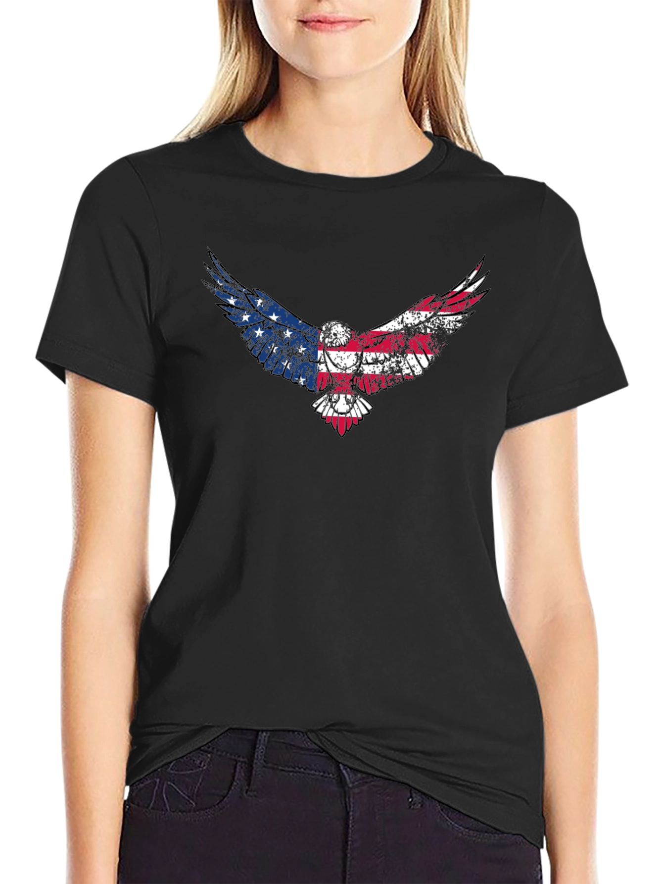 American Flag Eagle Graphic Tee - Patriotic Black T-Shirt