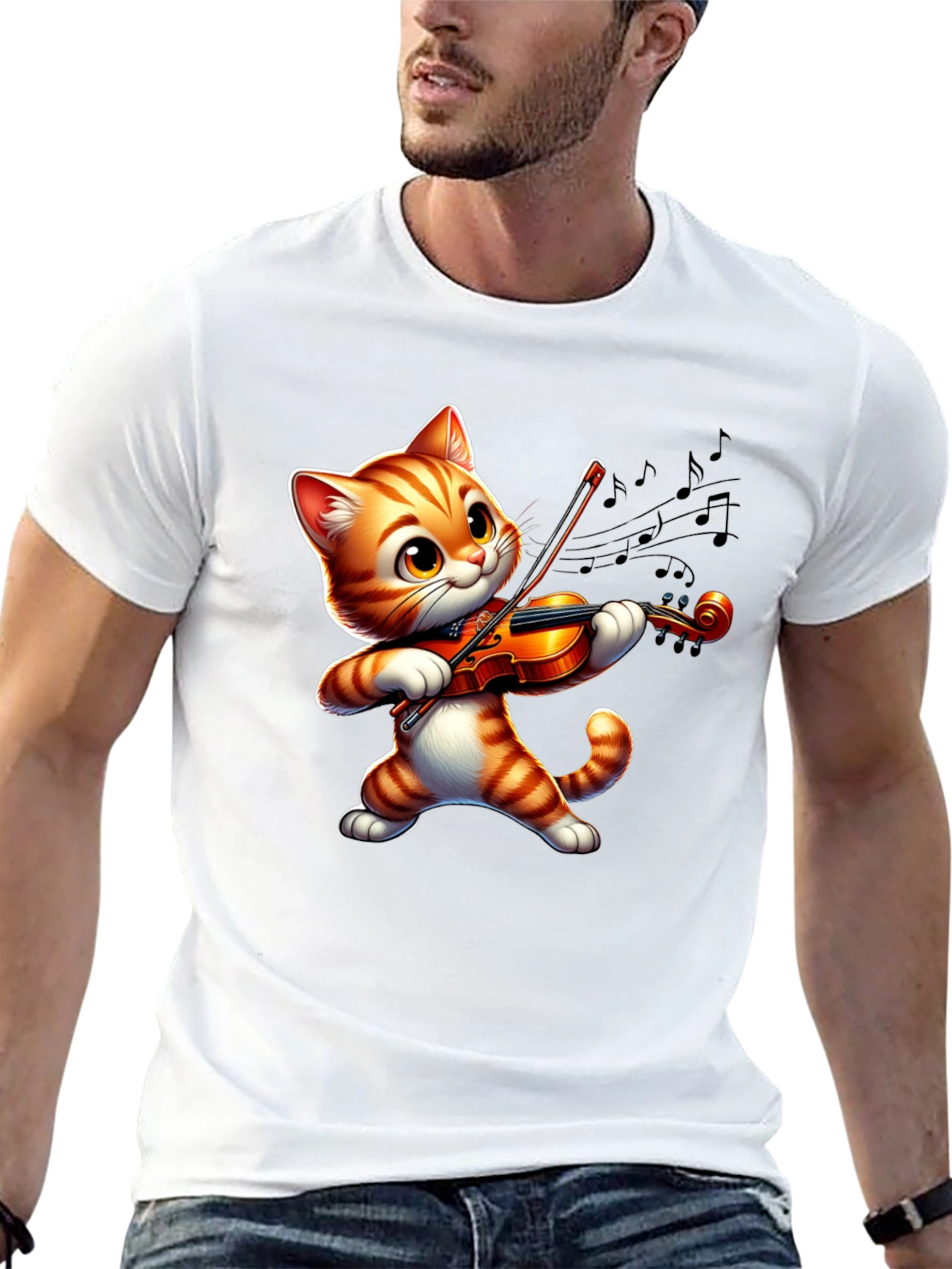 Cute Cat Playing Violin T-Shirt - Fun Musical Design