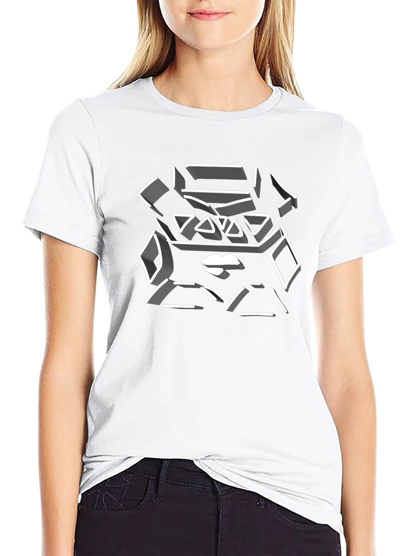 Abstract Geometric Lips Graphic Tee - Black