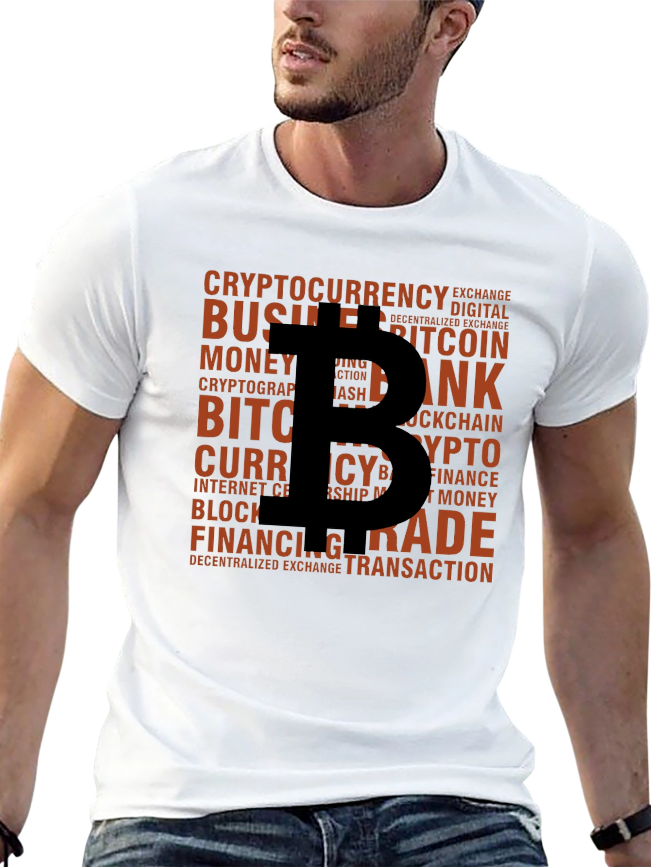 Bitcoin Crypto Word Art Black T-Shirt