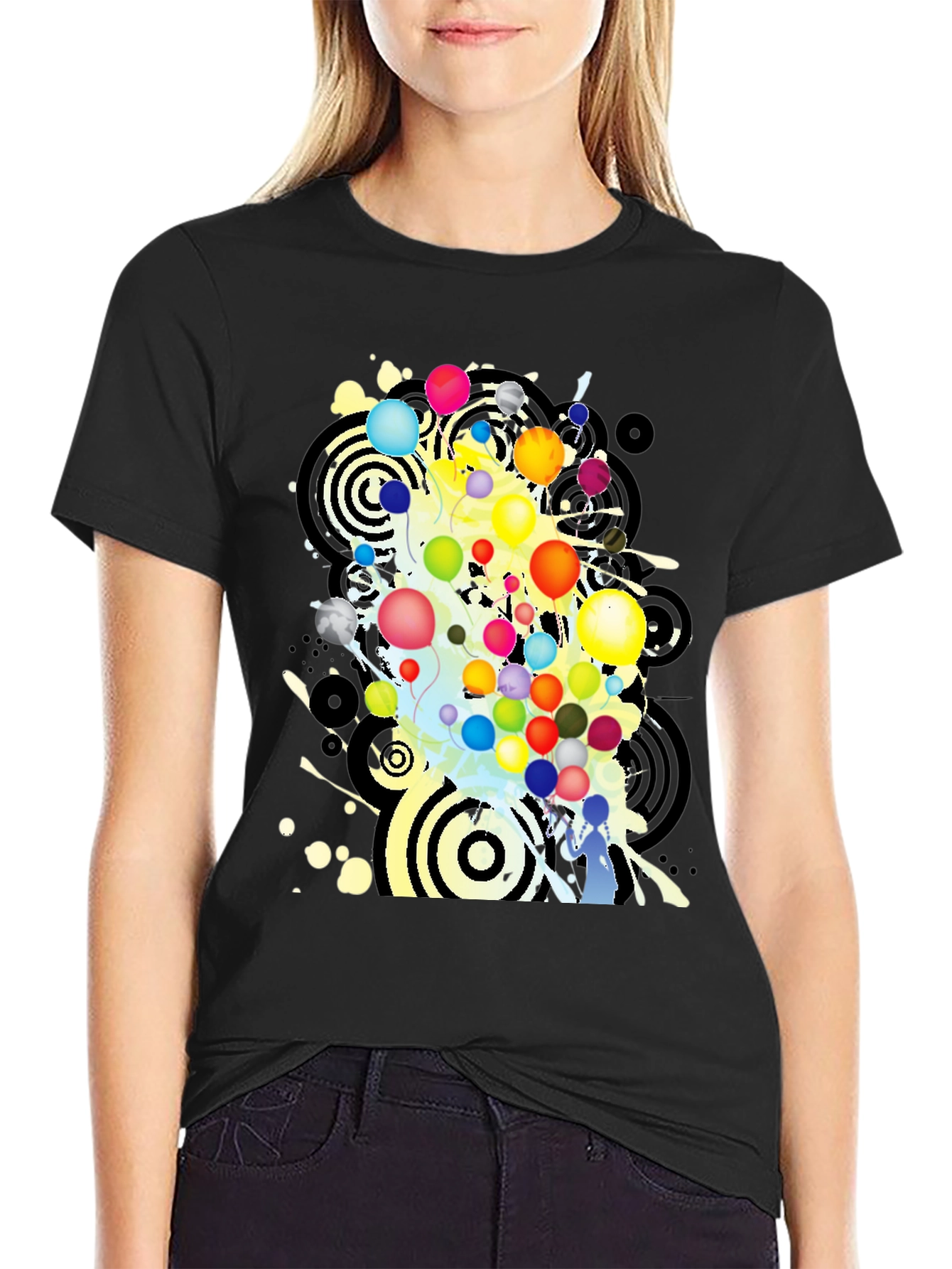 Abstract Balloon Graphic Black T-Shirt