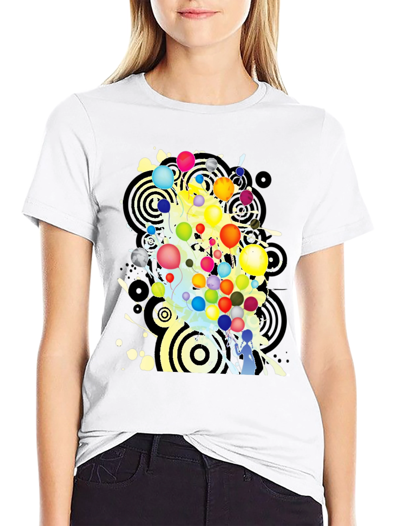 Abstract Balloon Graphic Black T-Shirt