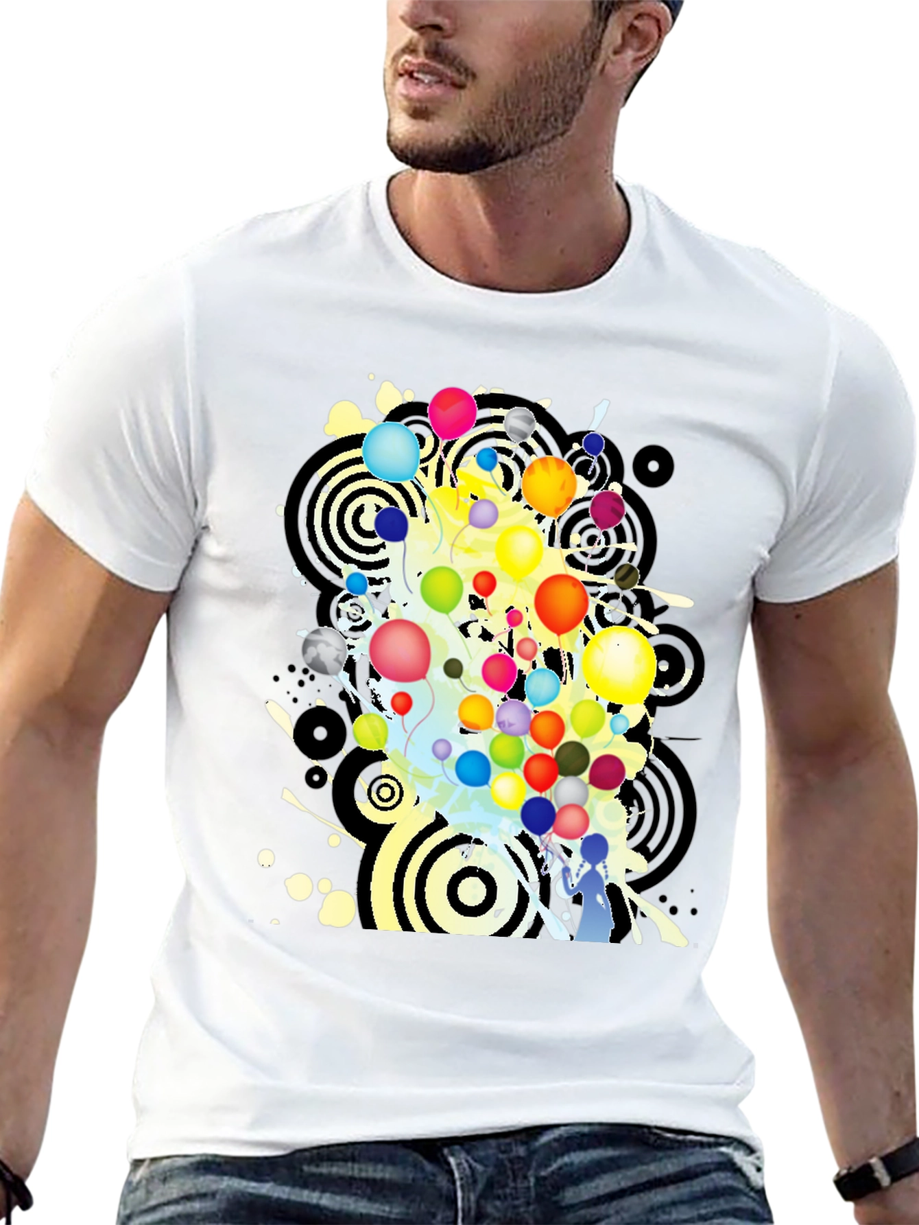 Abstract Balloon Graphic Black T-Shirt