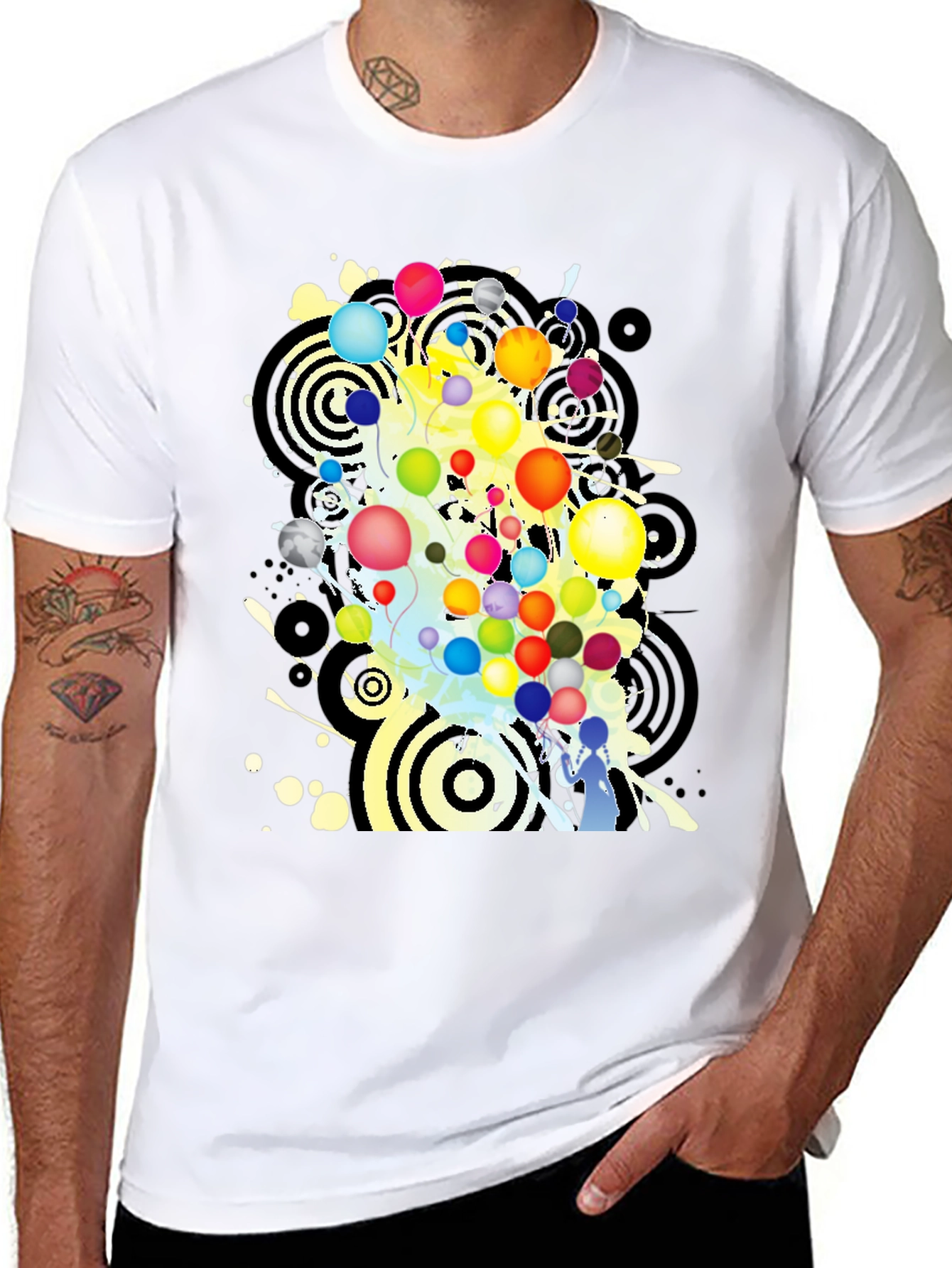Abstract Balloon Graphic Black T-Shirt