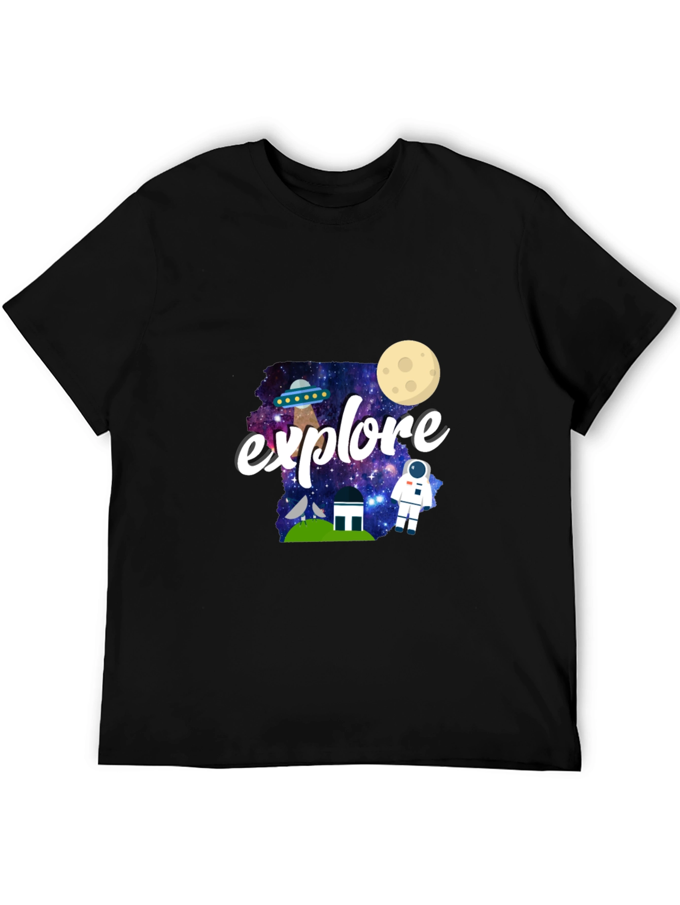 Explore Space Graphic Print Black T-Shirt