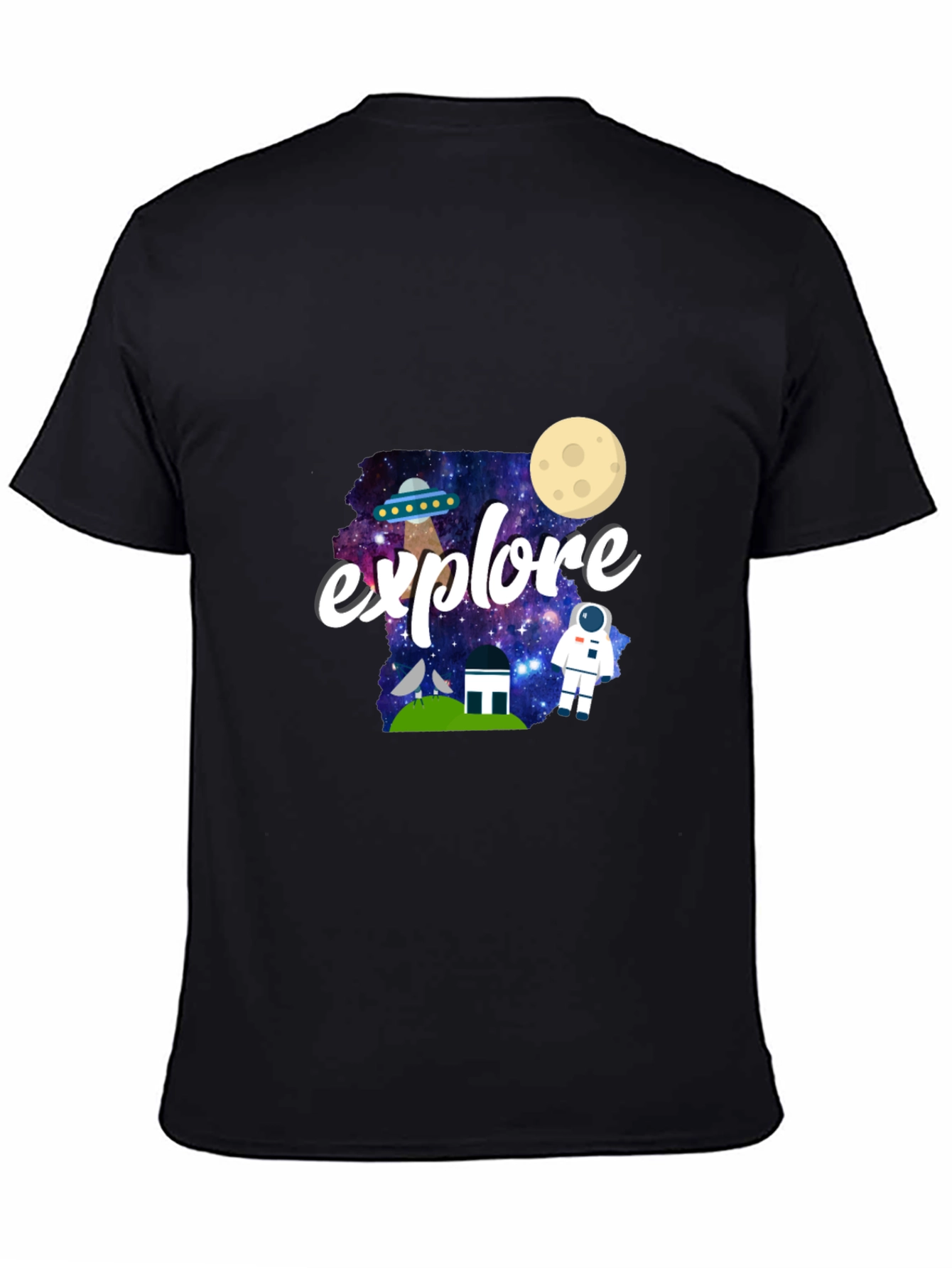 Explore Space Graphic Print Black T-Shirt