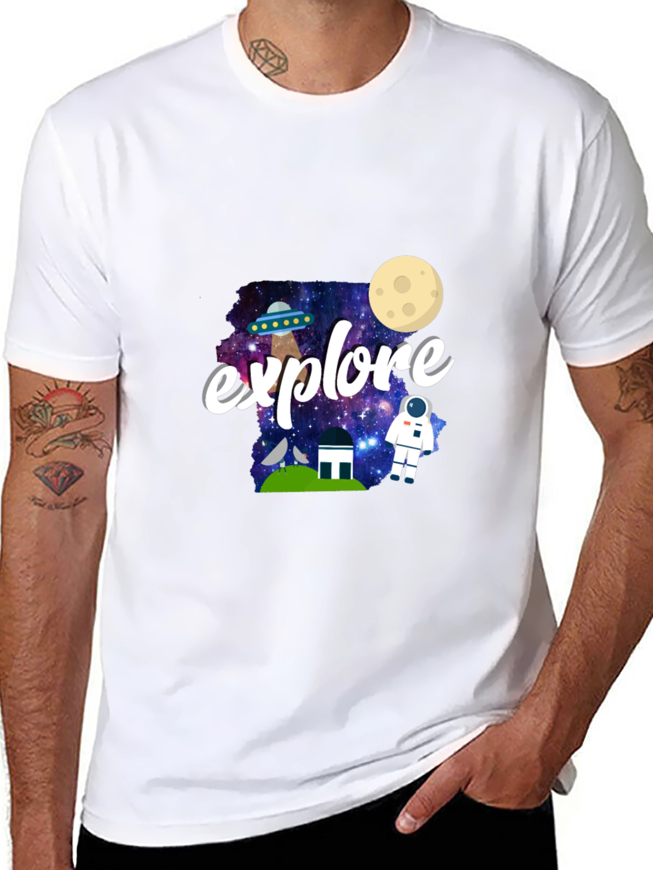 Explore Space Graphic Print Black T-Shirt