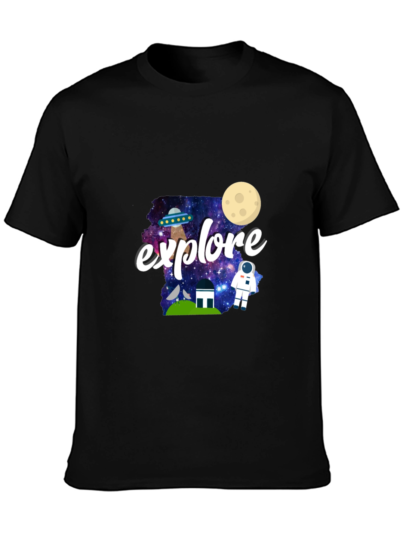 Explore Space Graphic Print Black T-Shirt