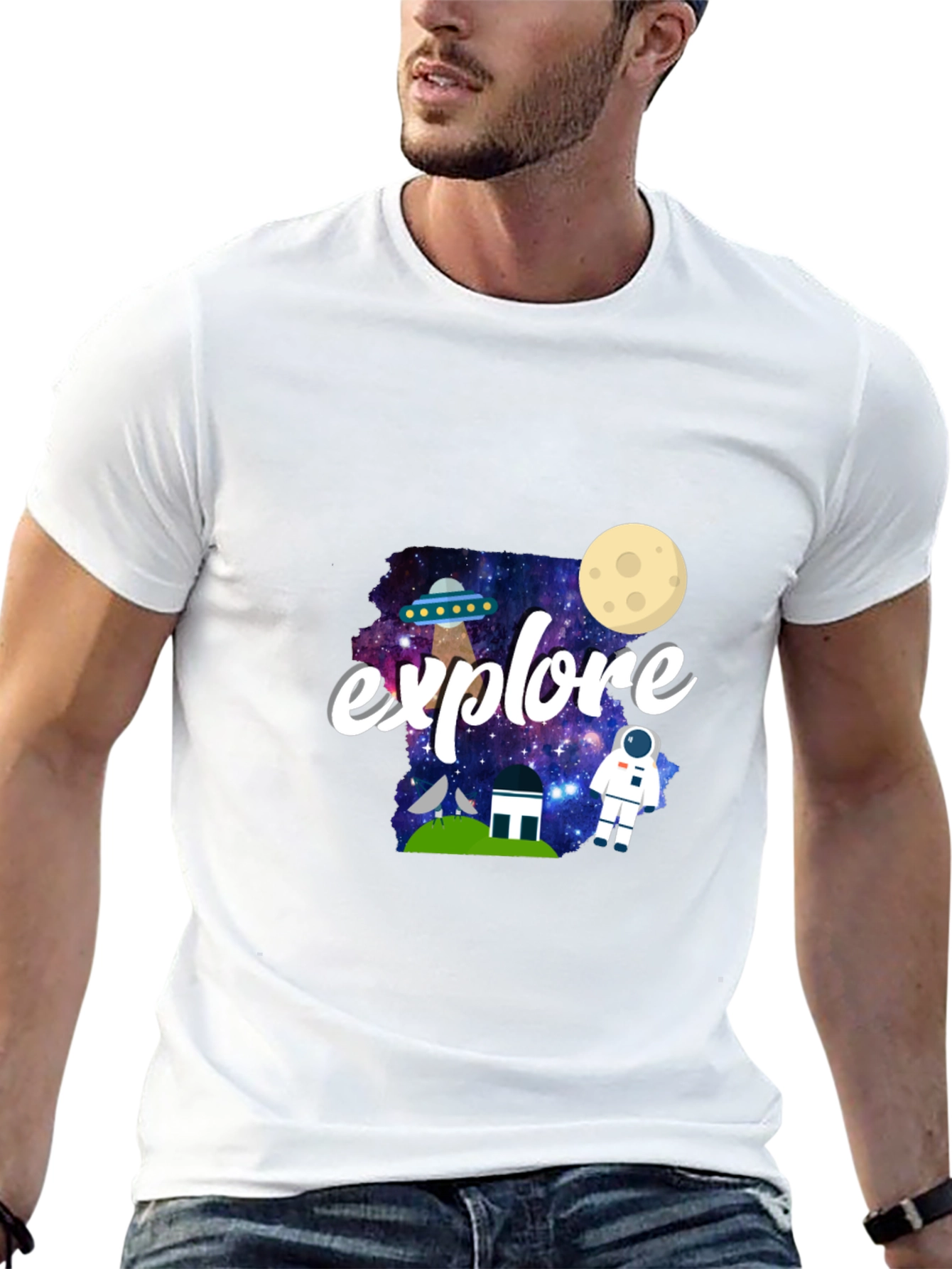 Explore Space Graphic Print Black T-Shirt