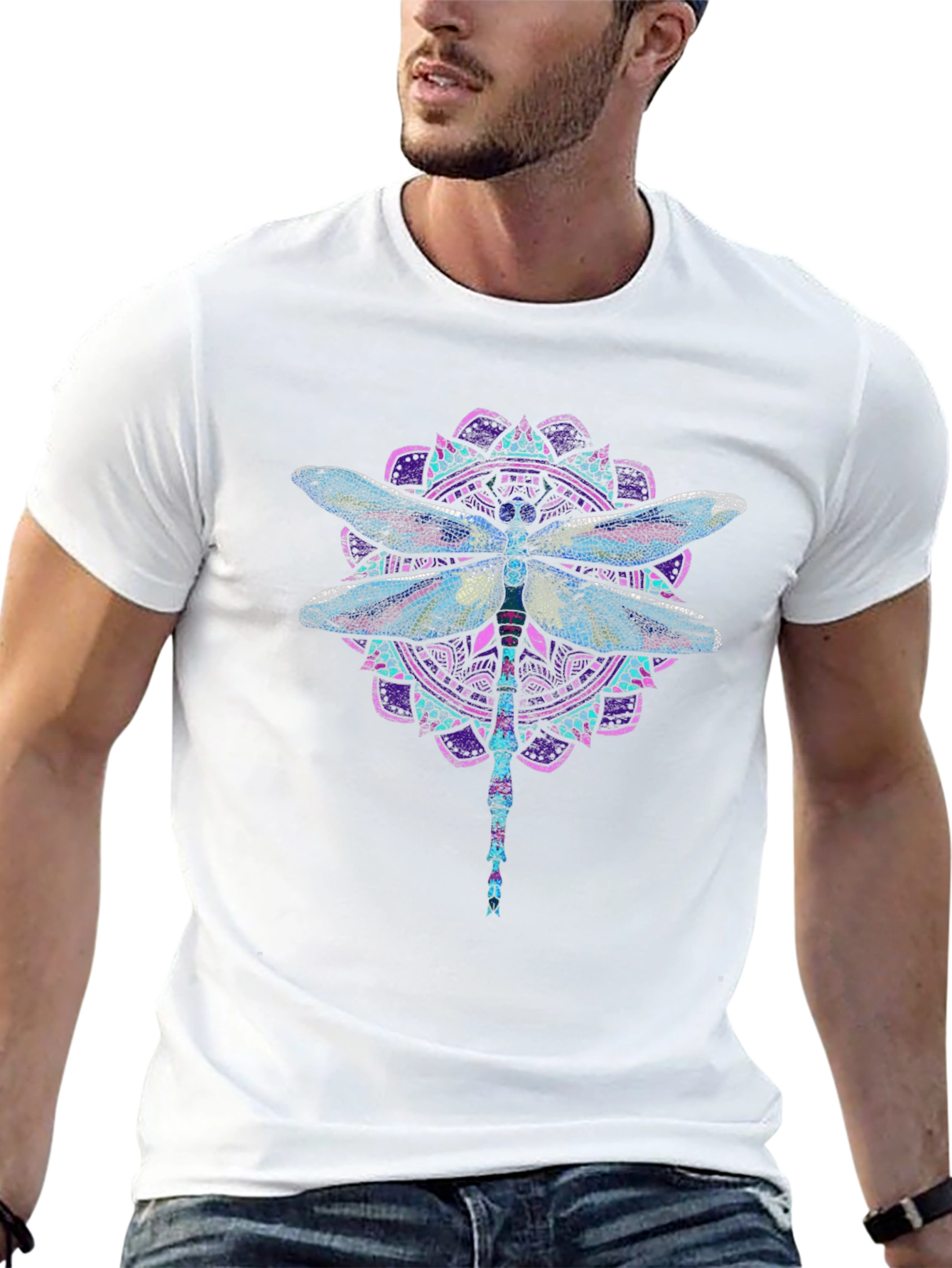 Dragonfly Mandala Graphic T-Shirt - Stylish Black Tee