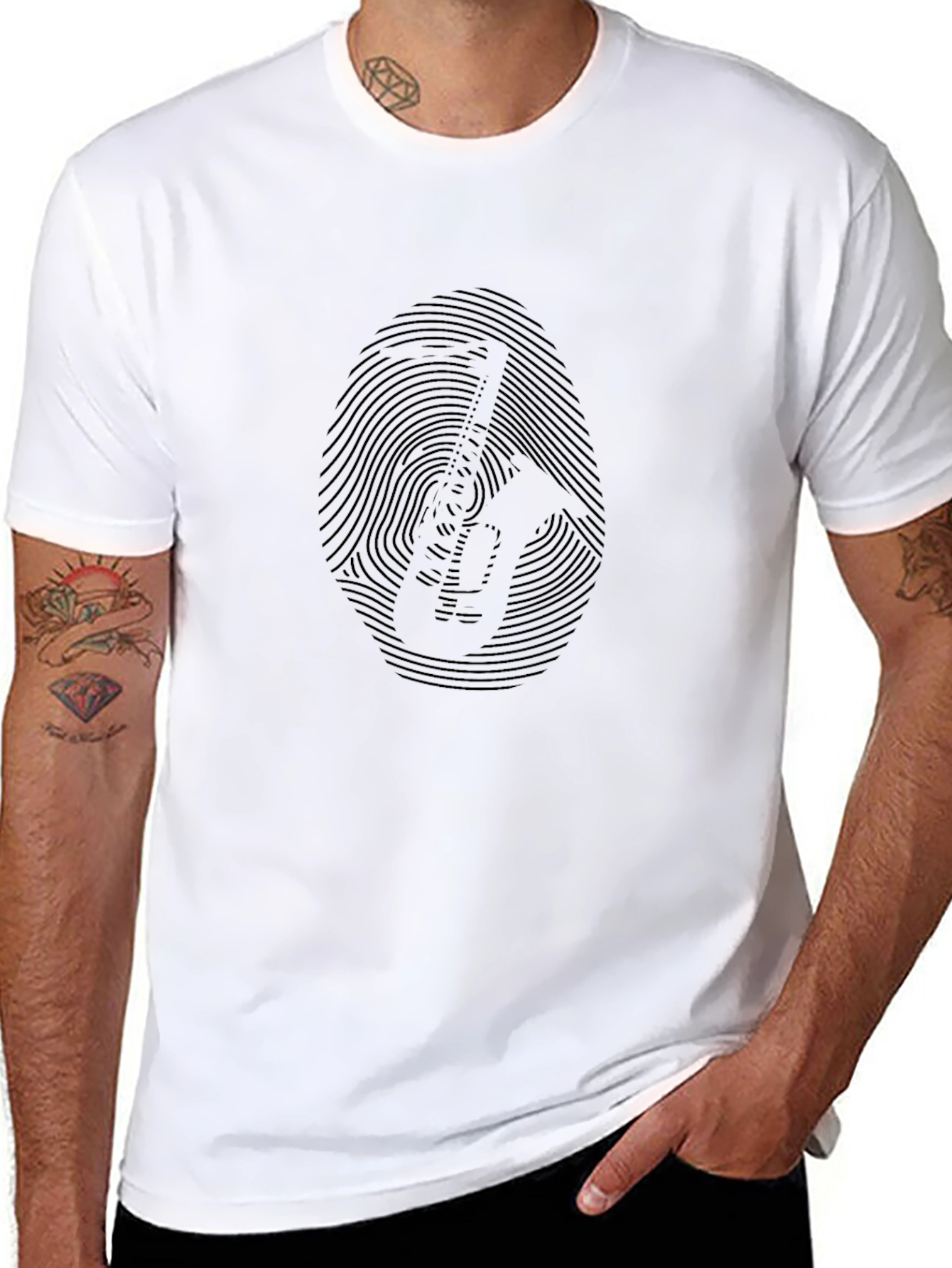 Fingerprint Guitar Player Graphic Tee - Black