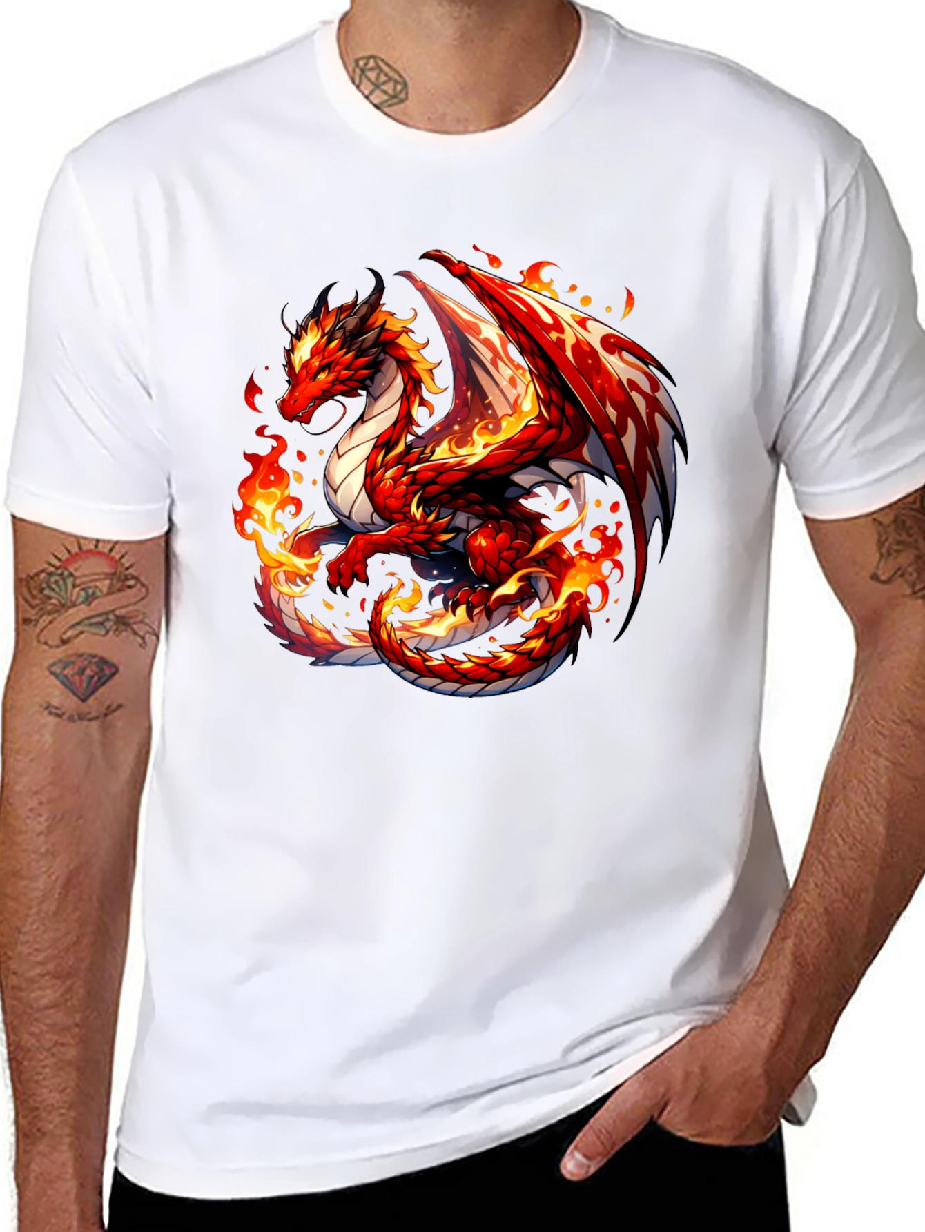Fiery Dragon Graphic Tee - Black Cotton Shirt