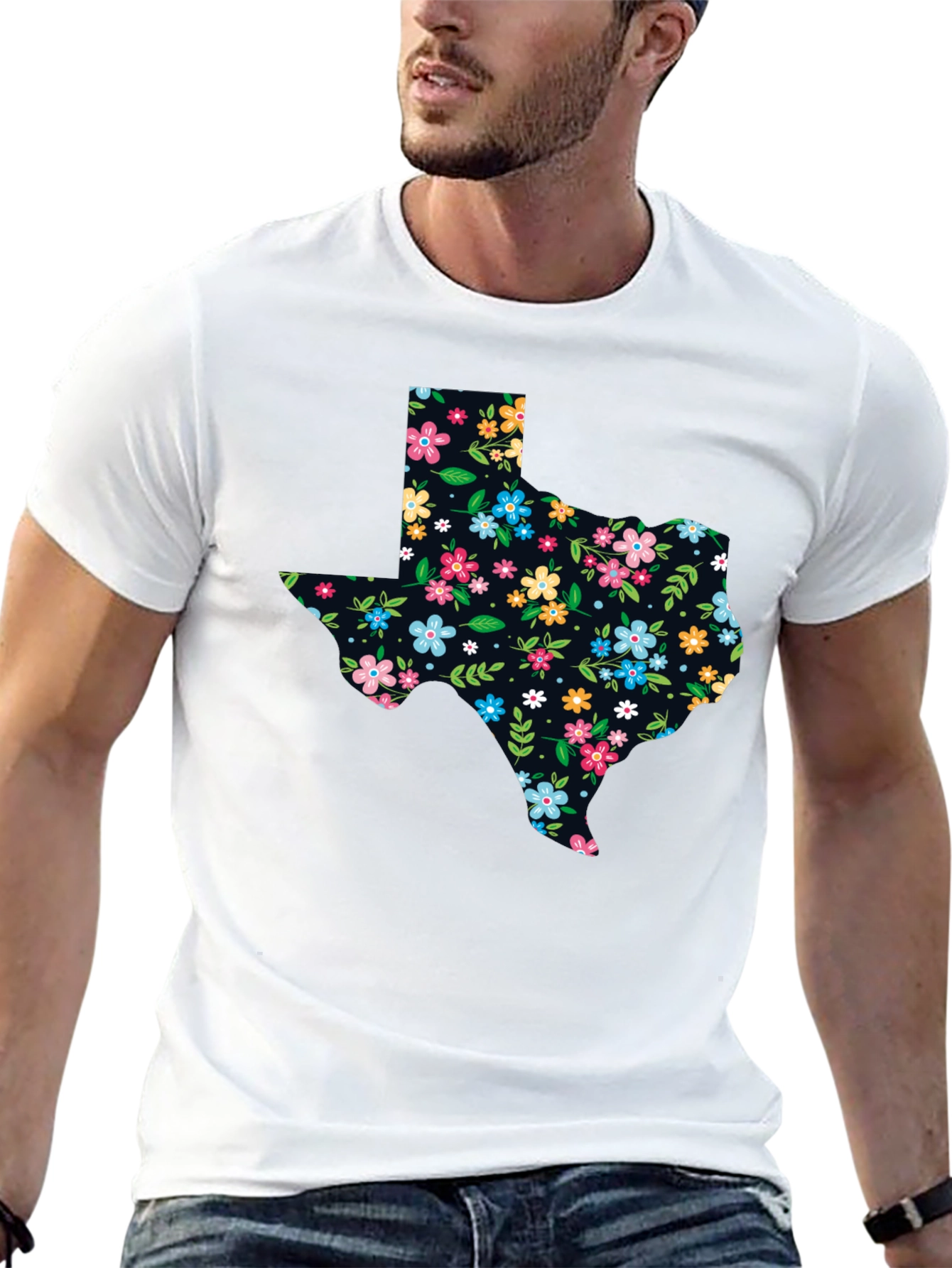 Floral Texas State Pride Black T-Shirt