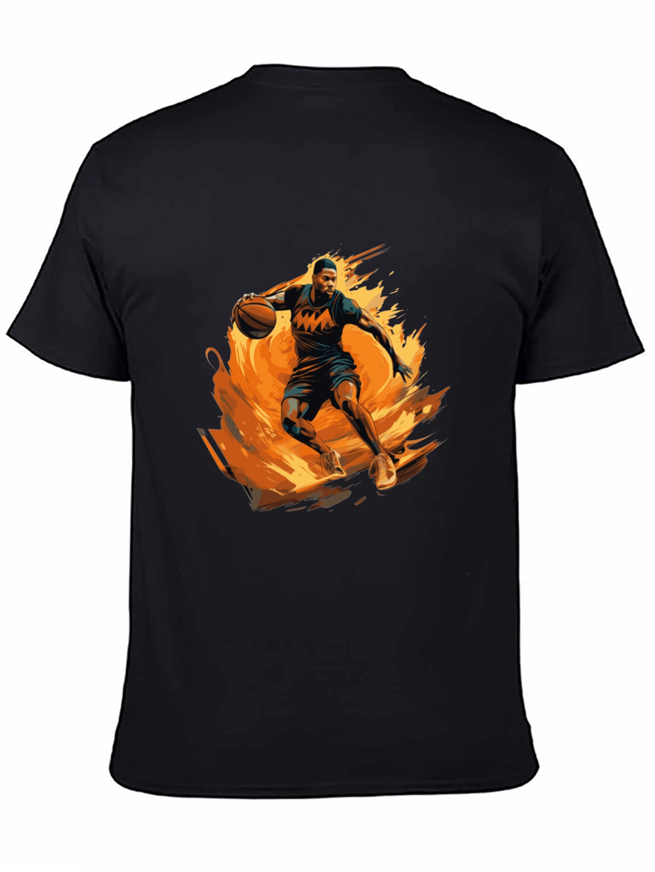 Fiery Basketball Player Graphic Black T-Shirt