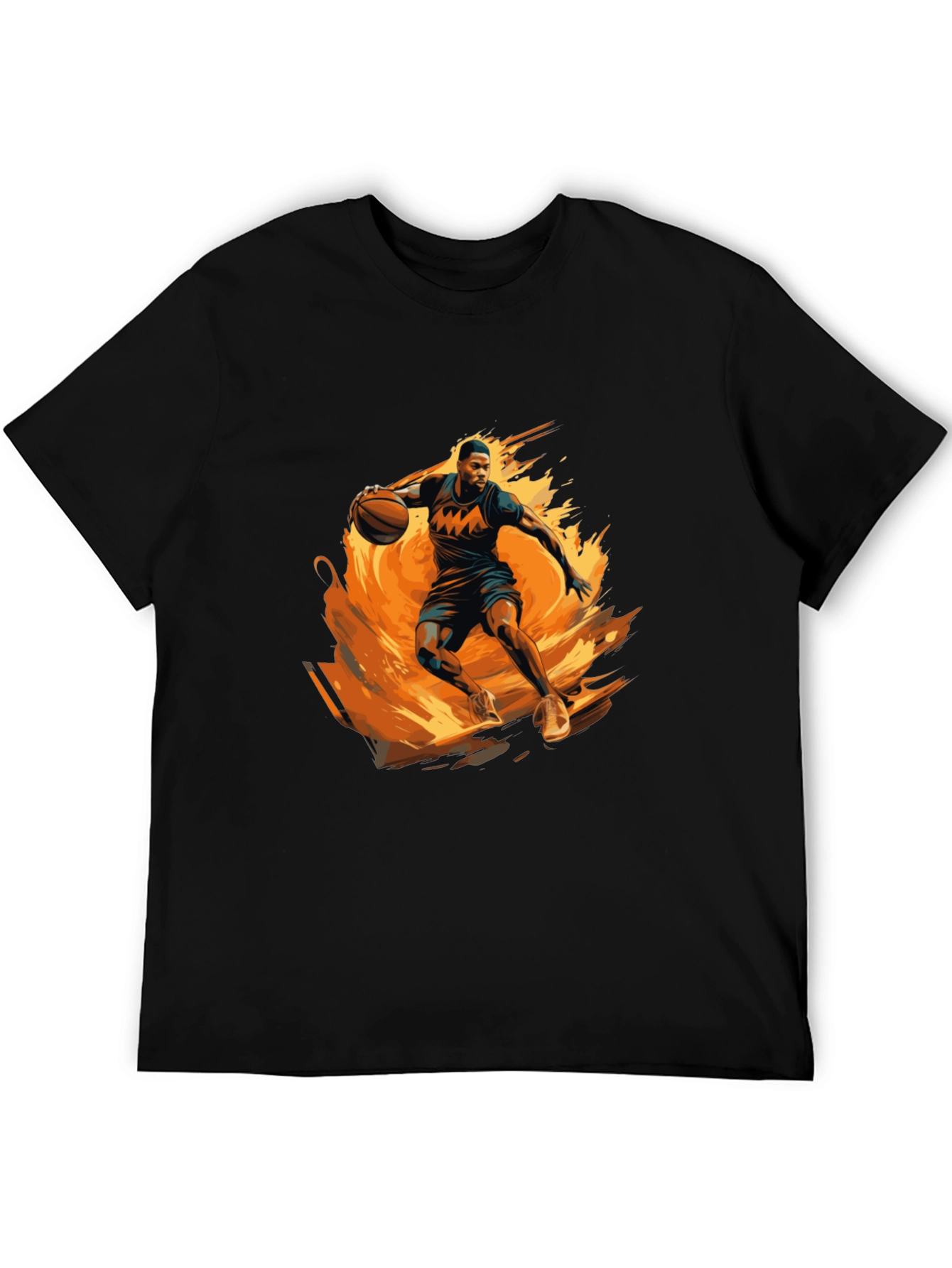 Fiery Basketball Player Graphic Black T-Shirt