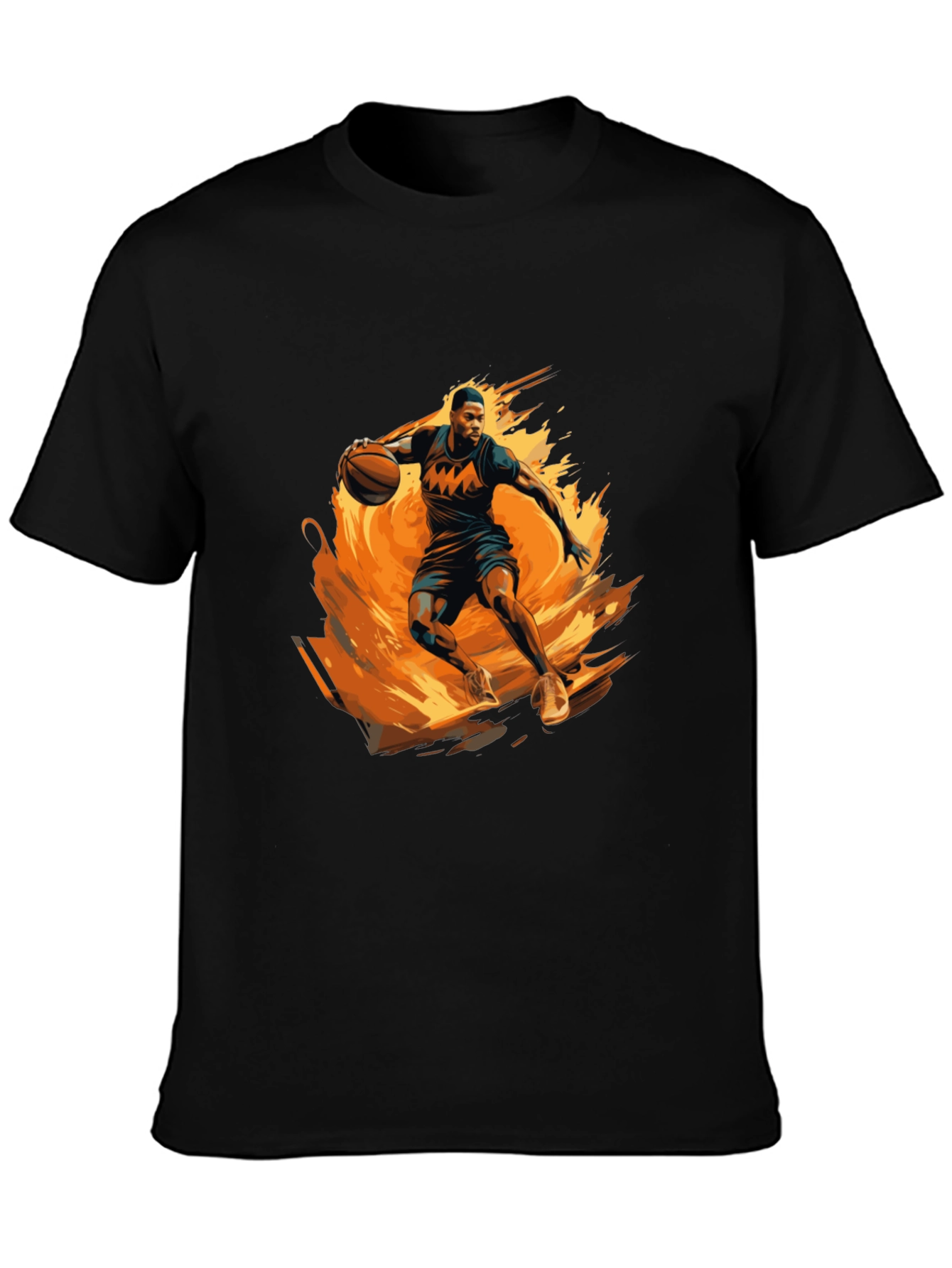Fiery Basketball Player Graphic Black T-Shirt