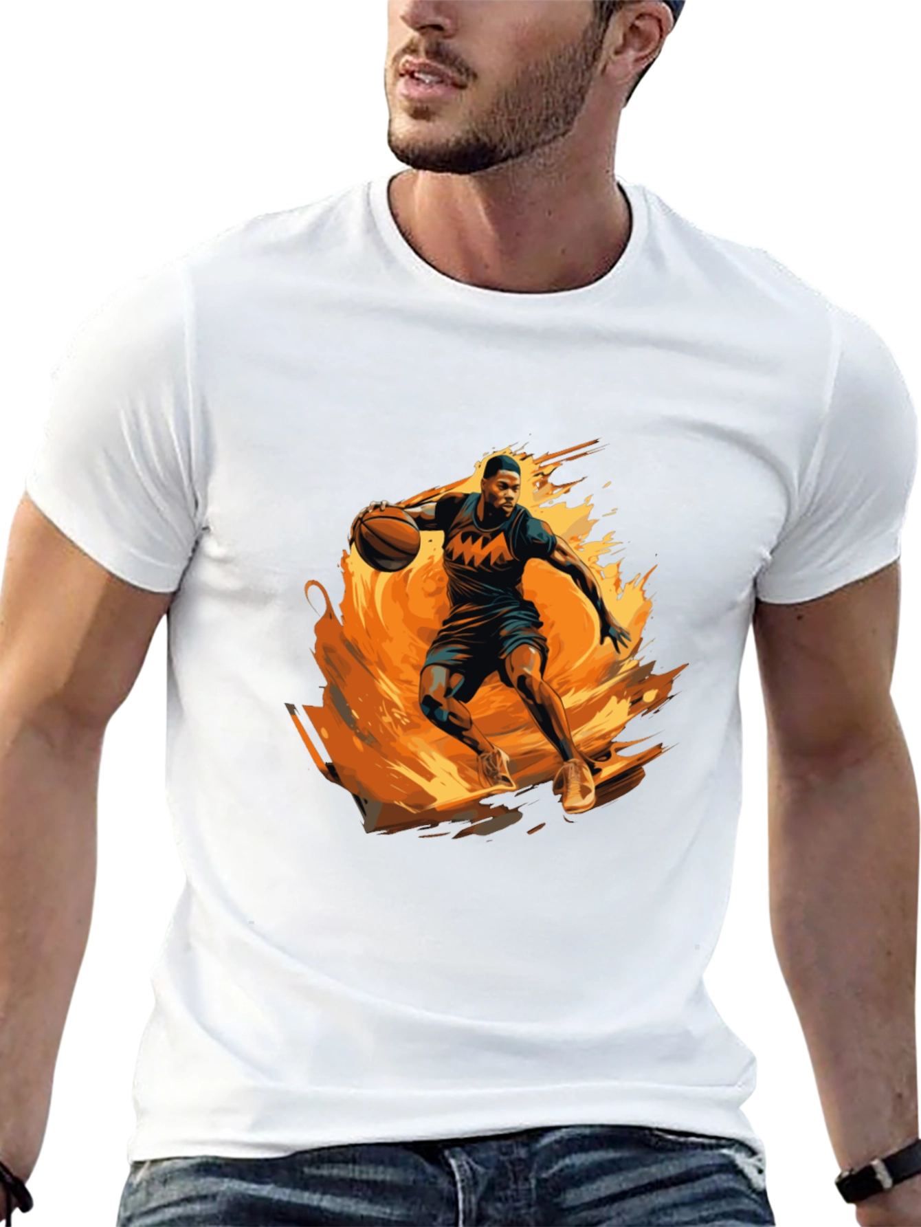 Fiery Basketball Player Graphic Black T-Shirt