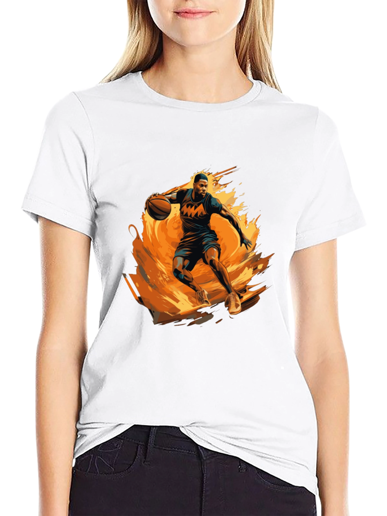Fiery Basketball Player Graphic Black T-Shirt