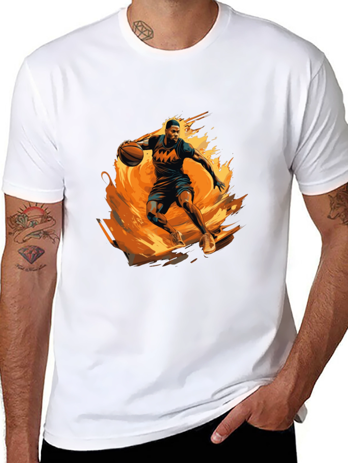 Fiery Basketball Player Graphic Black T-Shirt