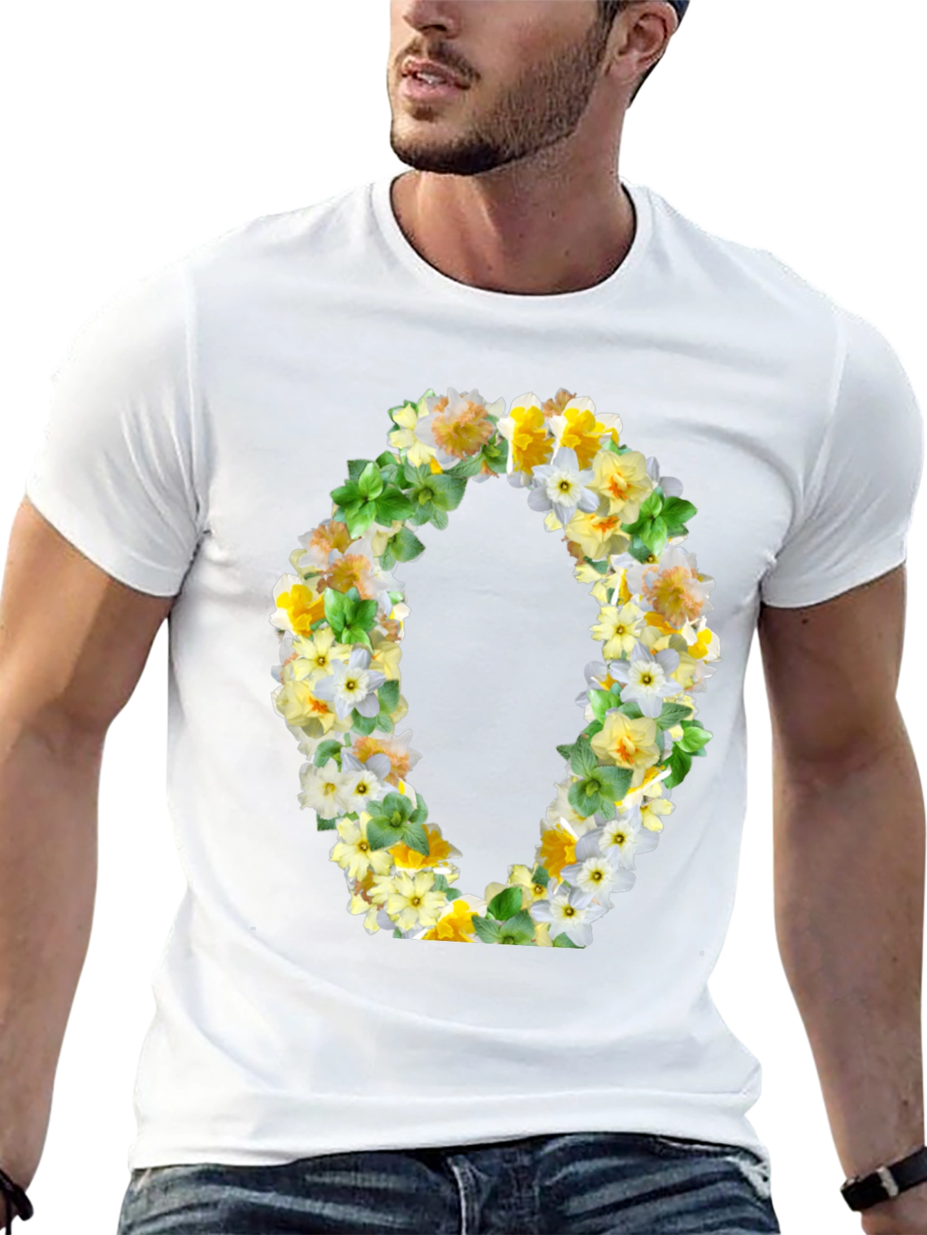 Floral O T-Shirt - Stylish Botanical Letter Tee