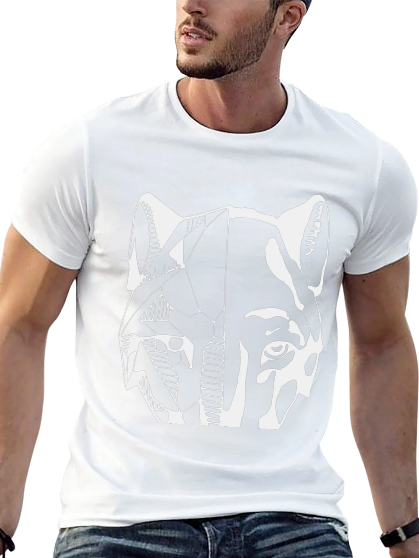 Abstract Wolf Graphic Print Black T-Shirt
