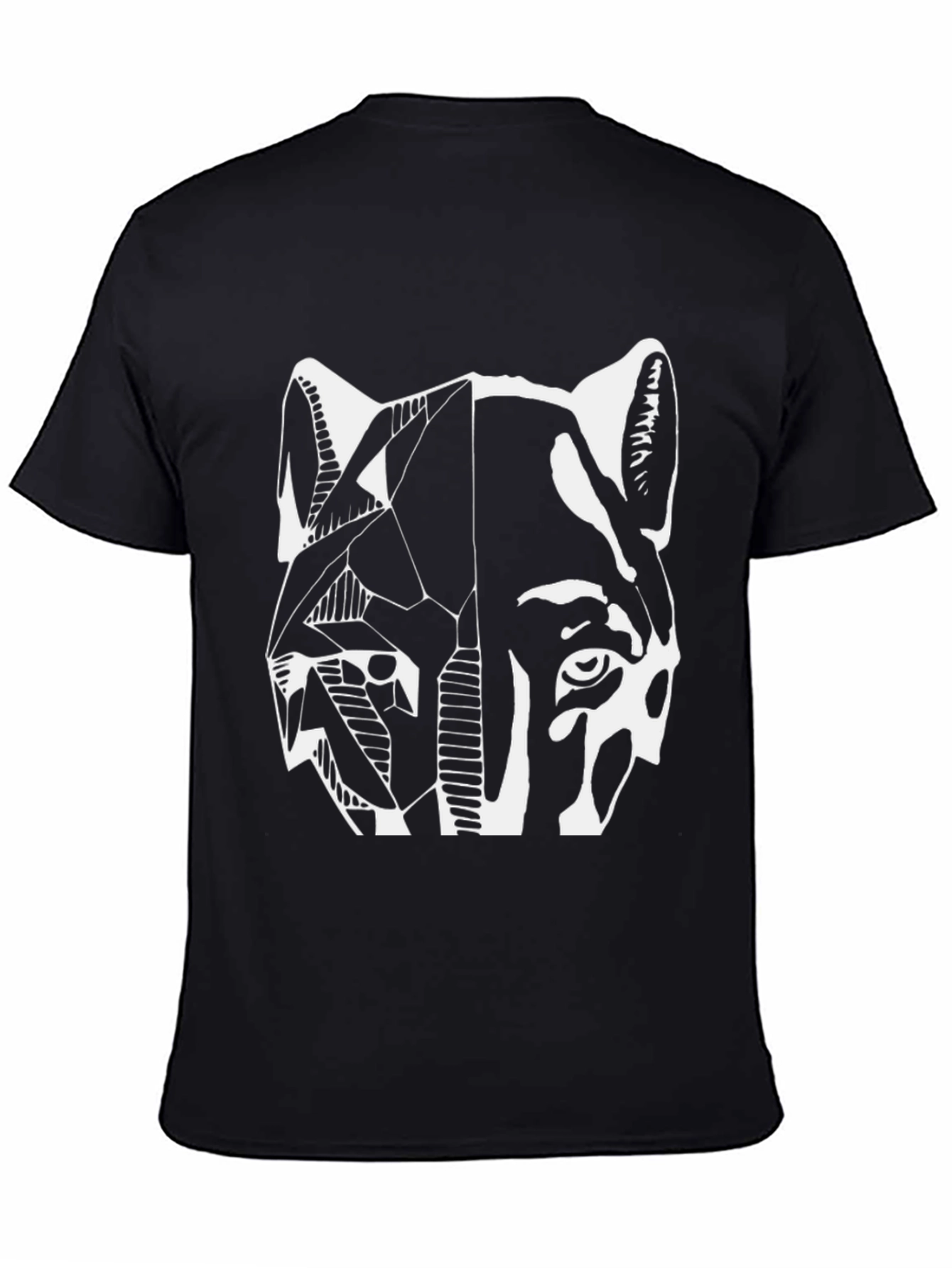 Abstract Wolf Graphic Print Black T-Shirt