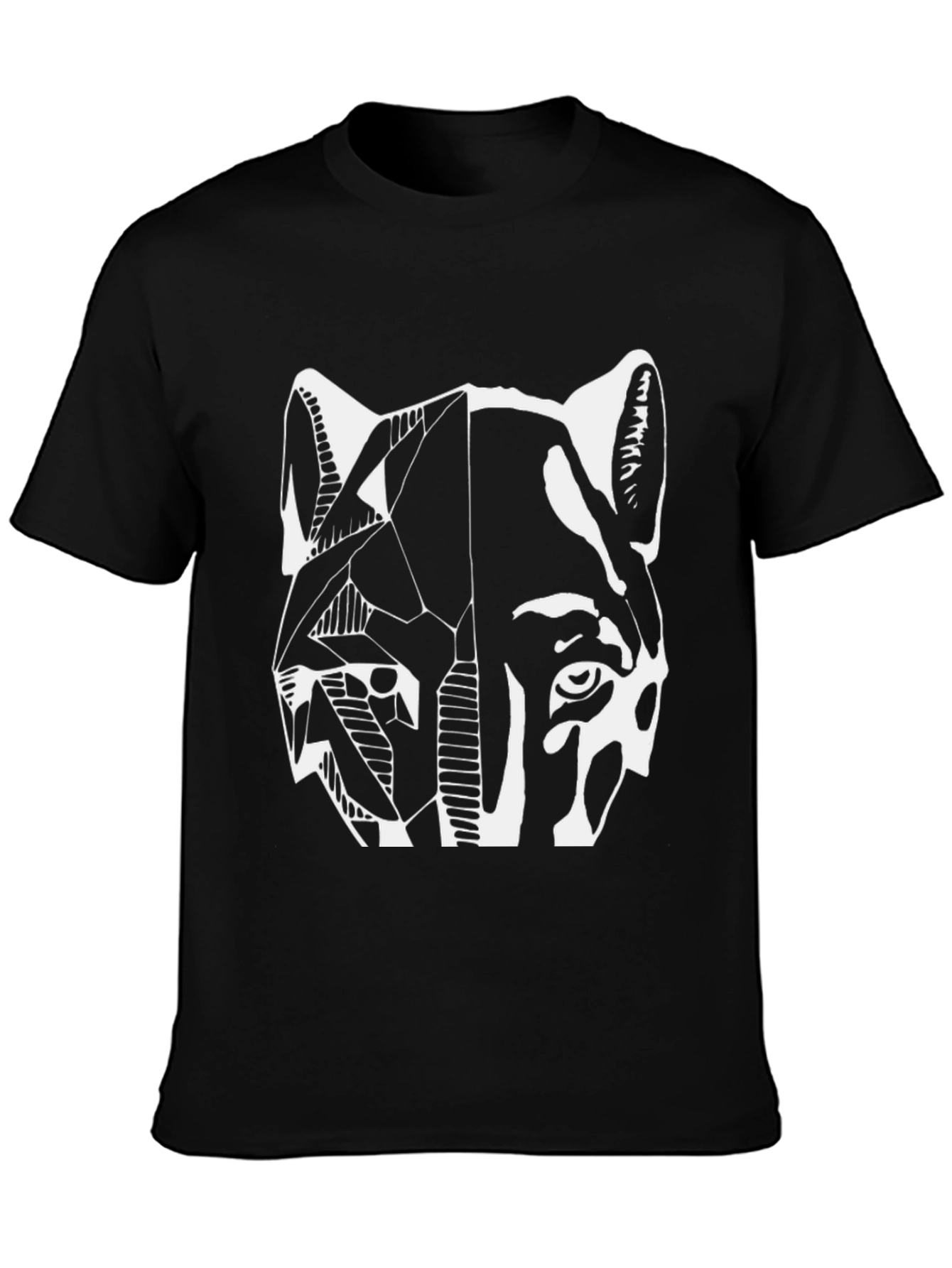 Abstract Wolf Graphic Print Black T-Shirt