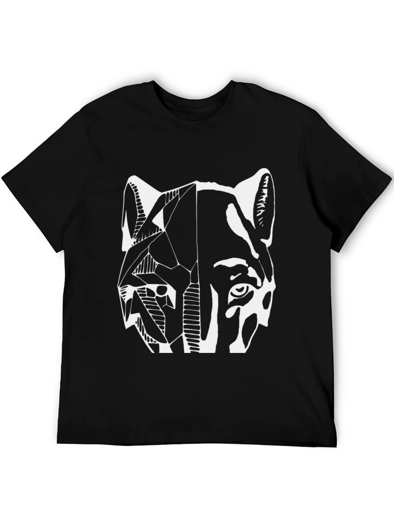Abstract Wolf Graphic Print Black T-Shirt