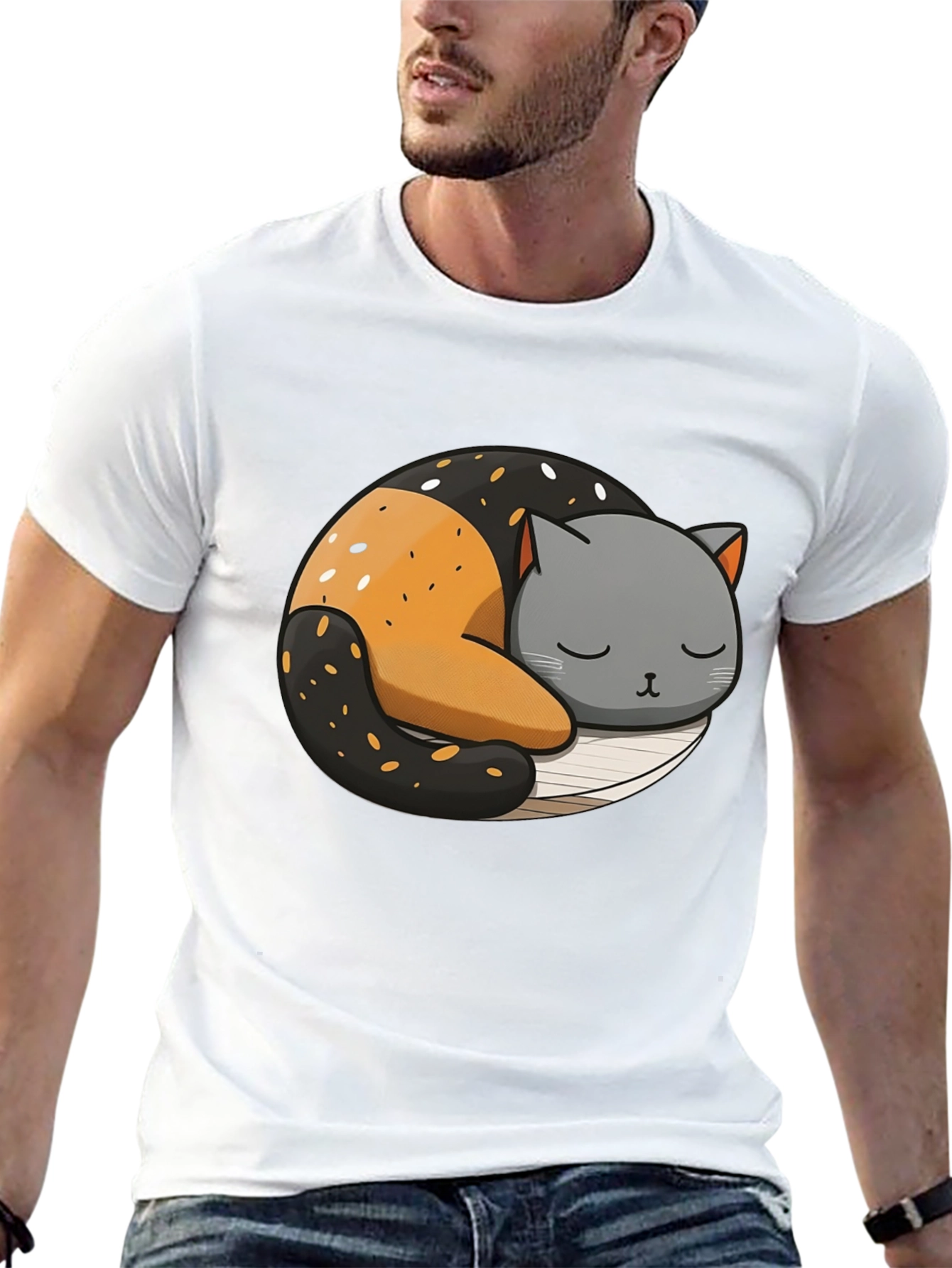 Cute Sleeping Cat Yin Yang Graphic Tee