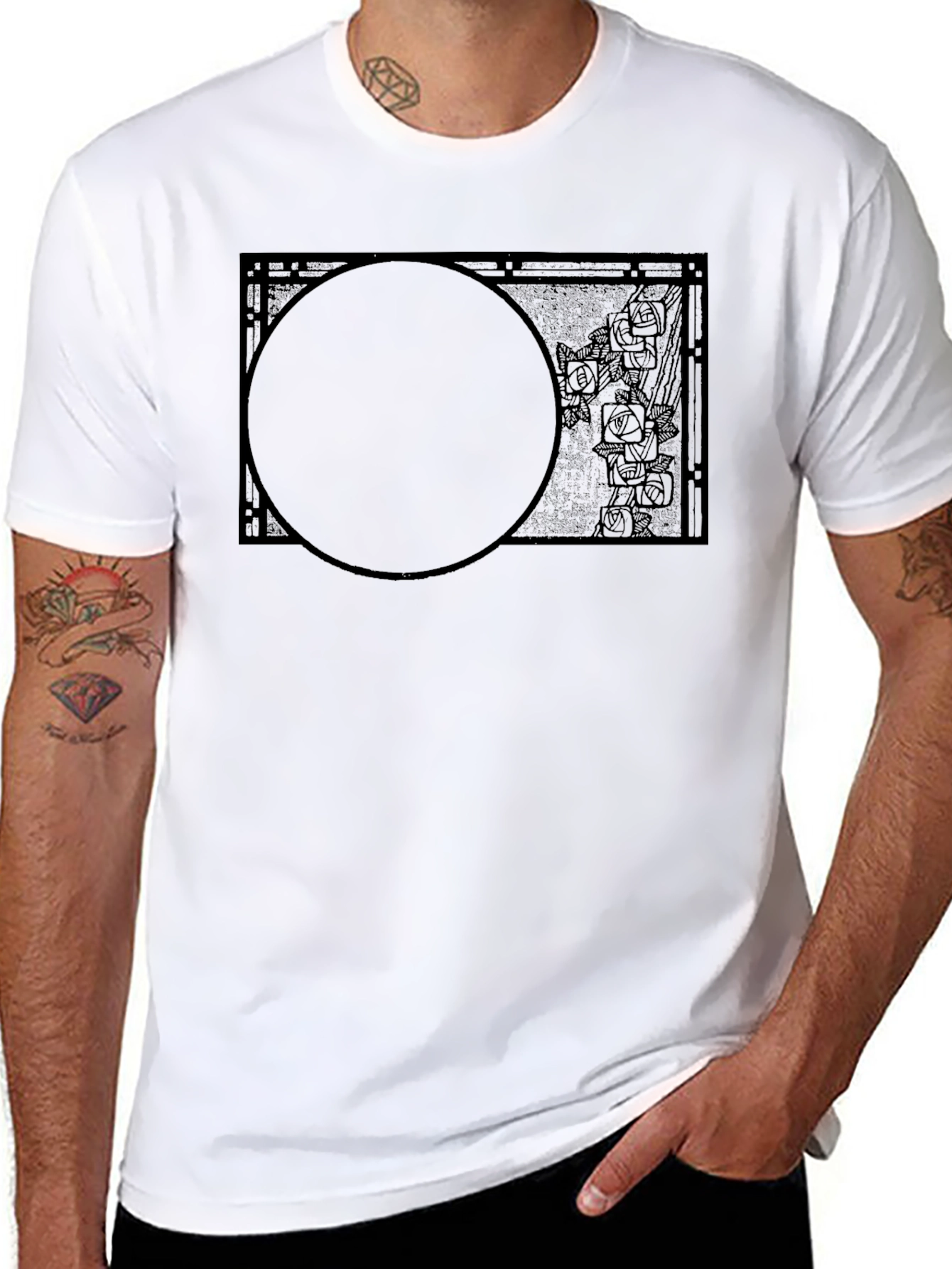Abstract Rose Circle Graphic Black T-Shirt