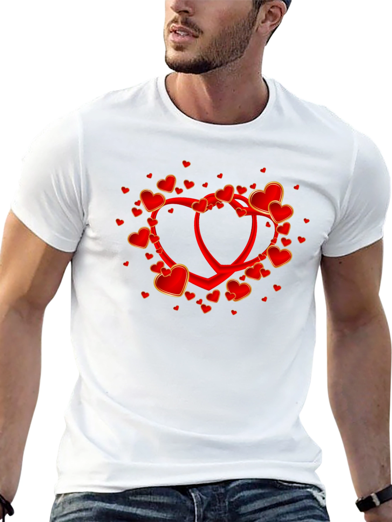 Heart Valentines Day Graphic Tee - Black Cotton Casual