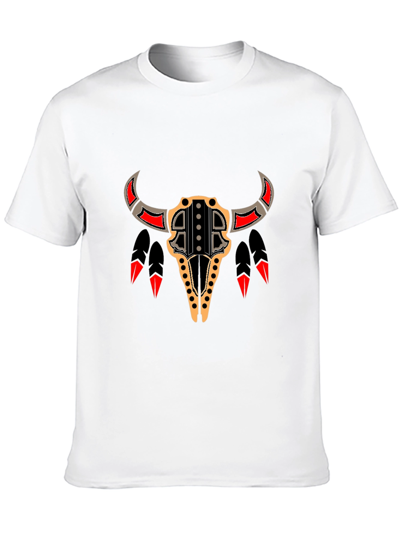 Tribal Bull Skull Graphic Tee - Black