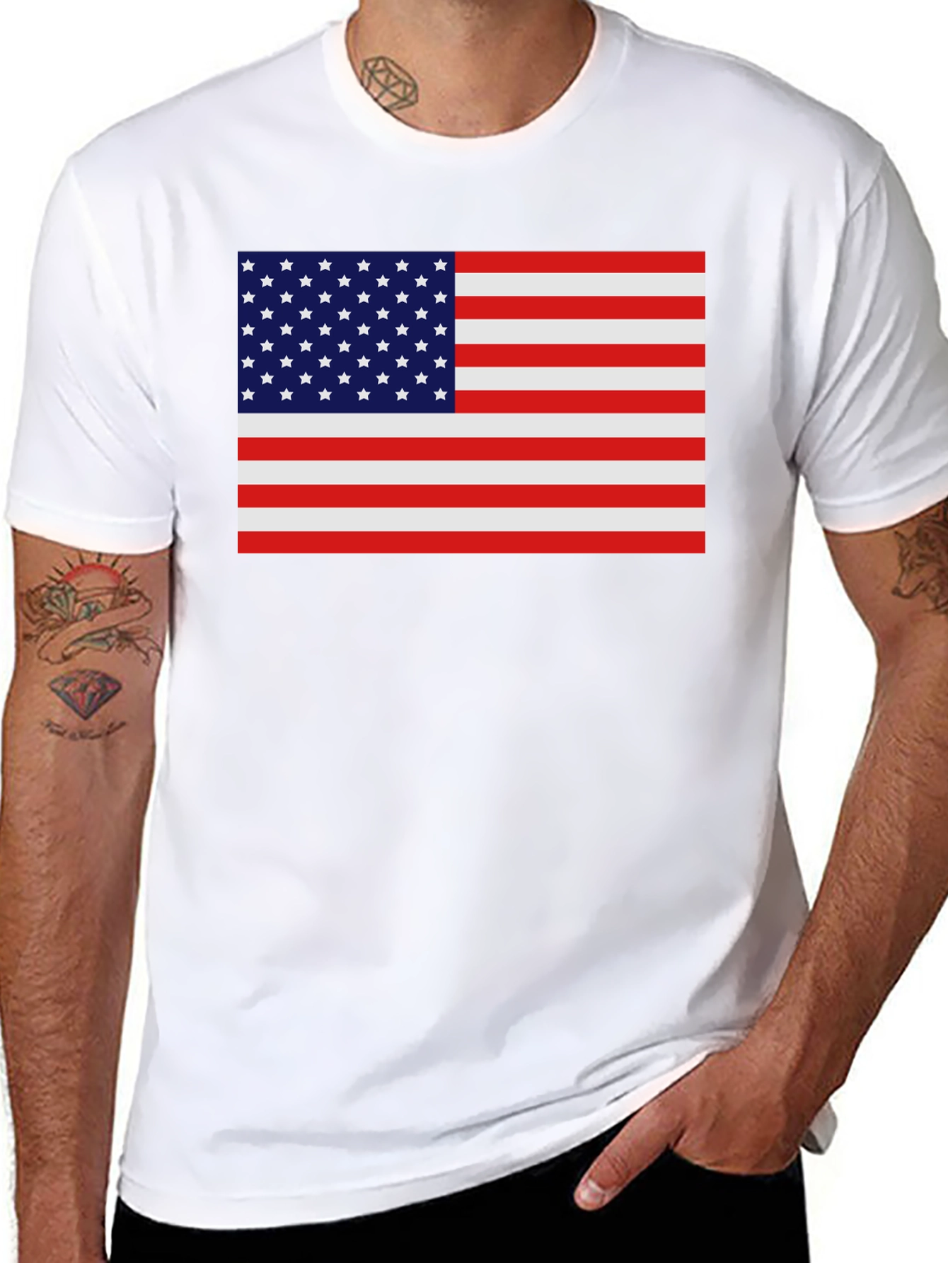 American Flag Graphic Tee - Black Crew Neck Shirt