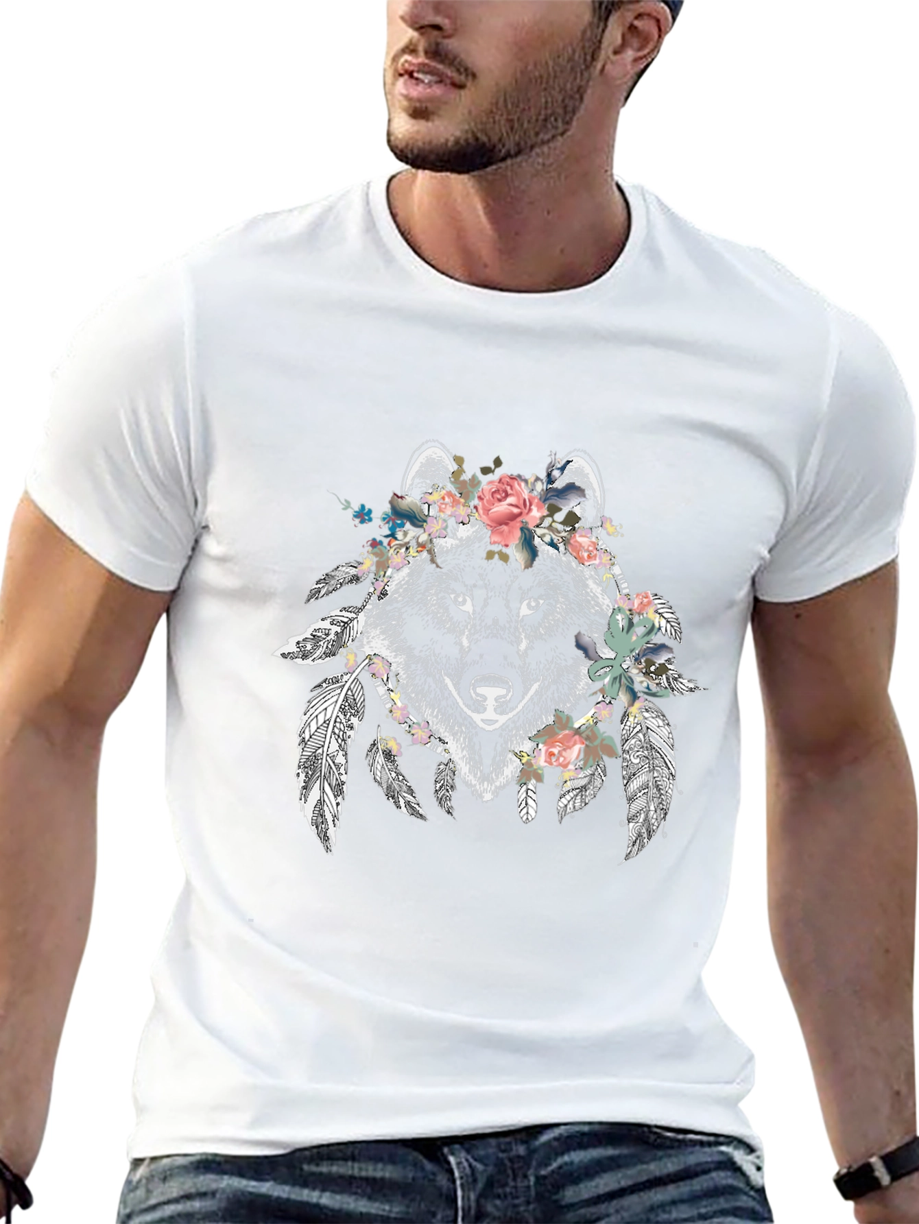 Floral Wolf Graphic Tee - Mens Black T-Shirt