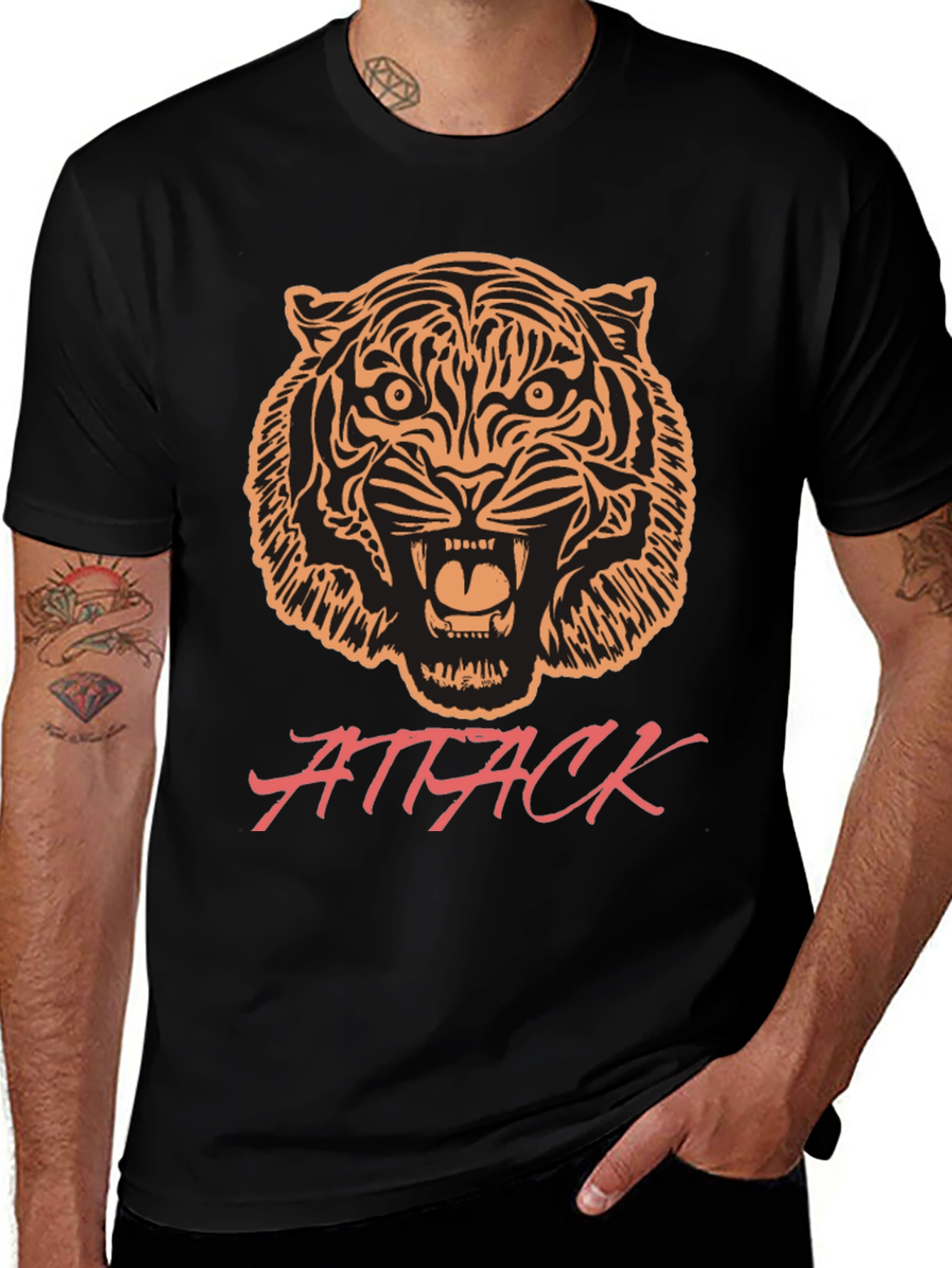 Tiger Attack Graphic Print Crew Neck Tee