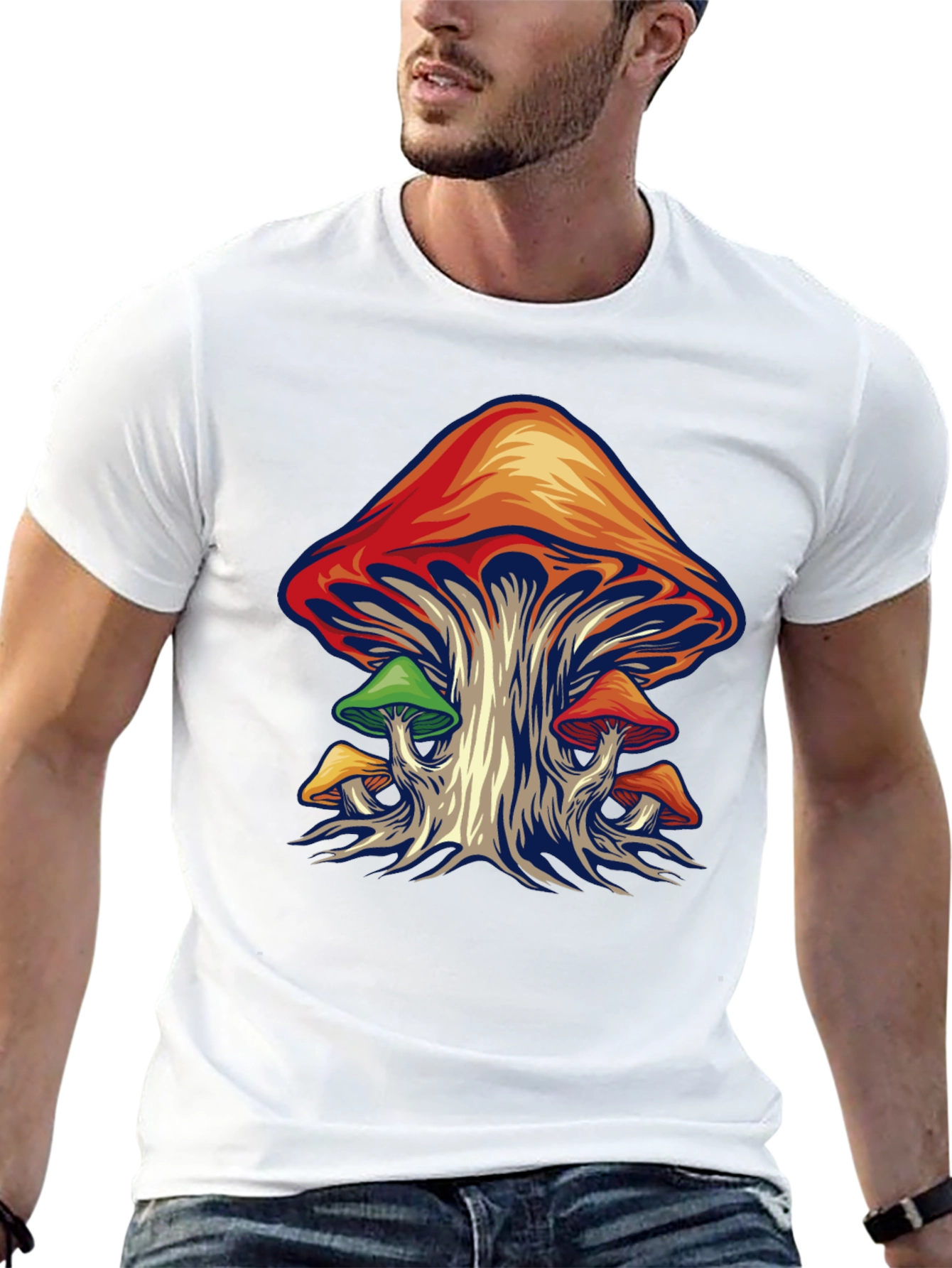 Psychedelic Mushroom Graphic Tee - Black Cotton Shirt