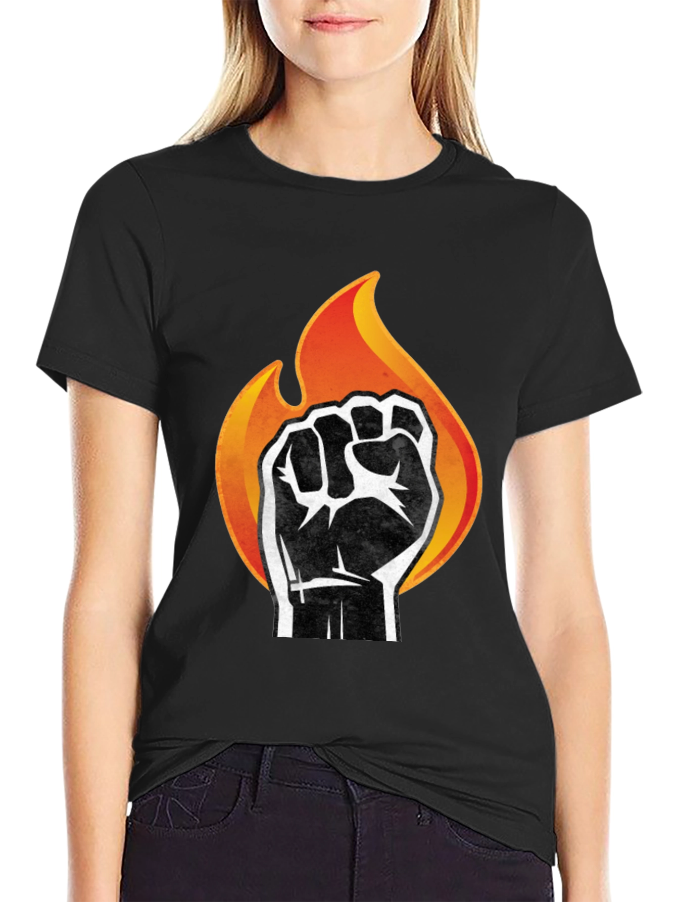 Fiery Fist Graphic Tee - Bold Black T-Shirt