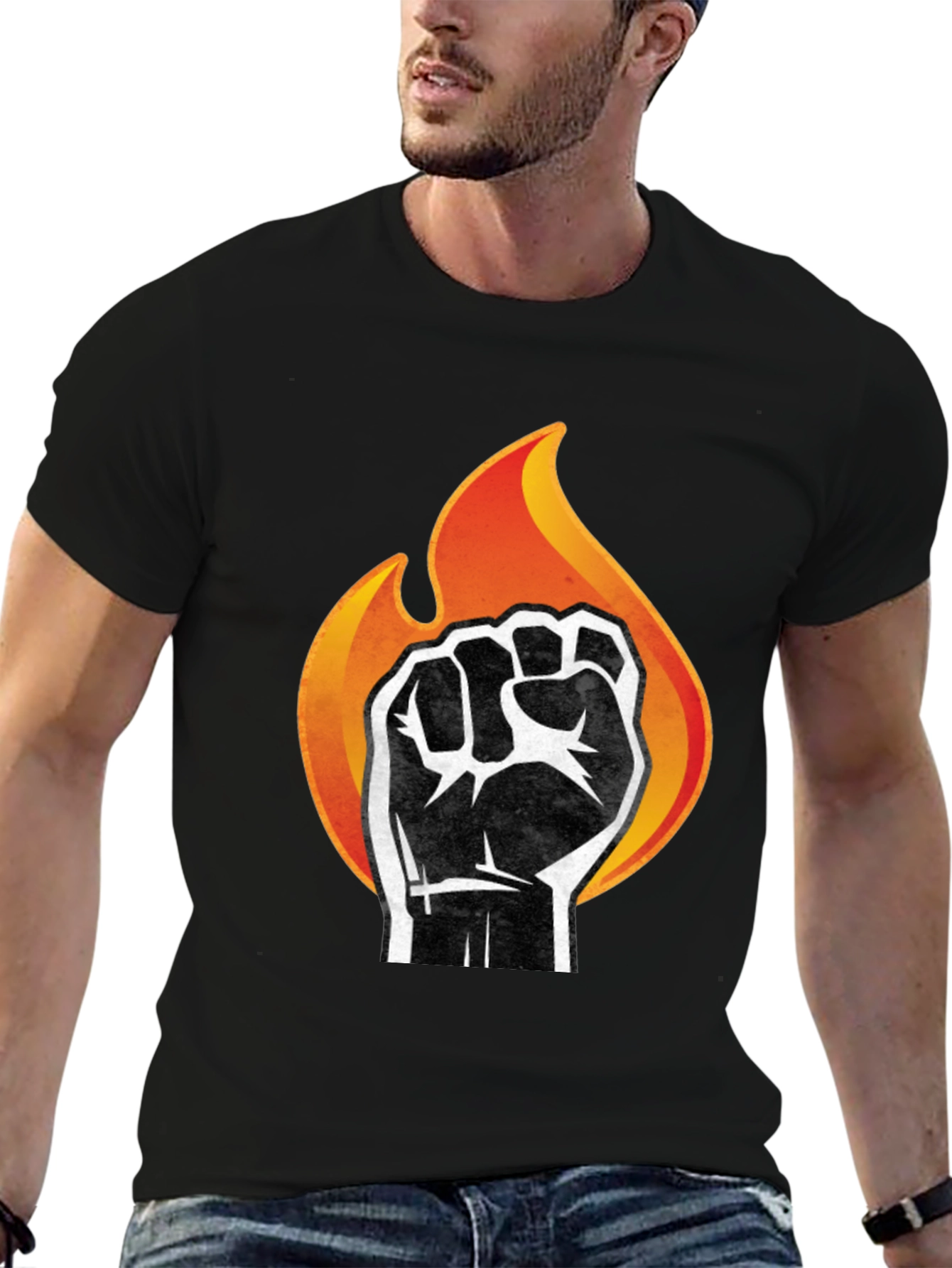 Fiery Fist Graphic Tee - Bold Black T-Shirt