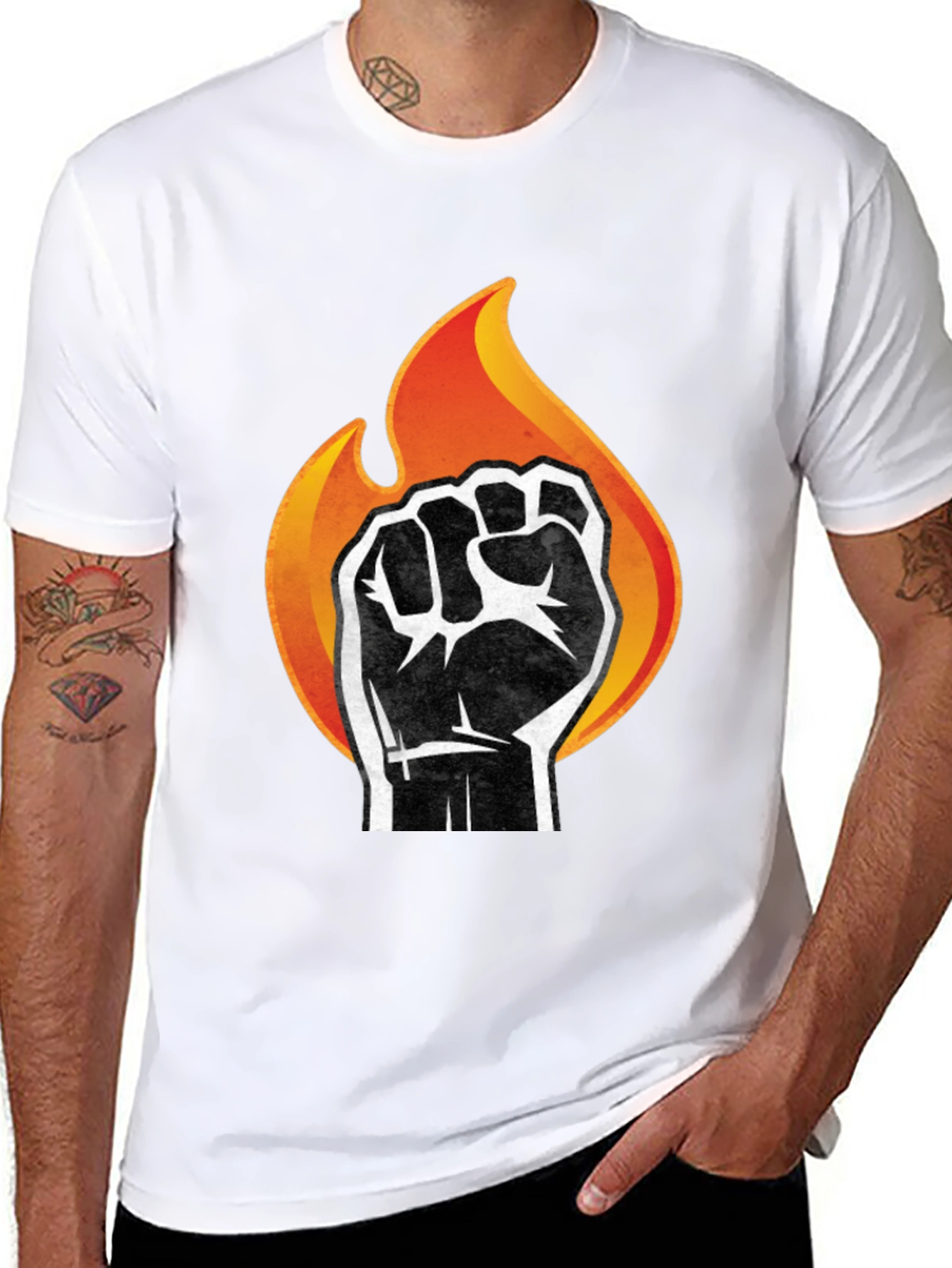 Fiery Fist Graphic Tee - Bold Black T-Shirt