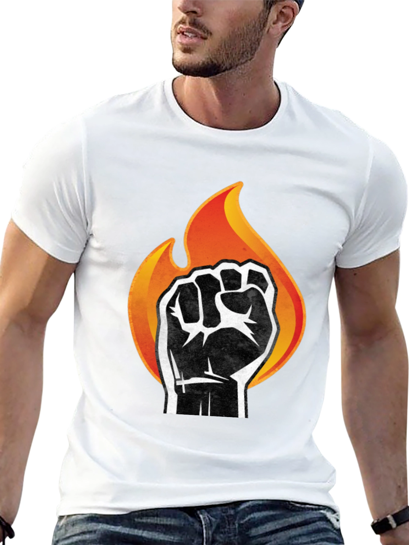 Fiery Fist Graphic Tee - Bold Black T-Shirt