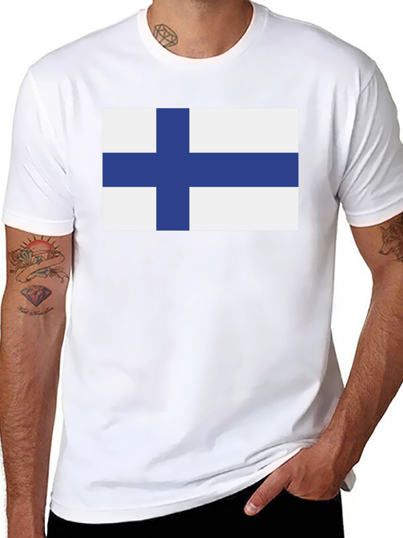 Finland Flag T-Shirt - Black Crew Neck Tee