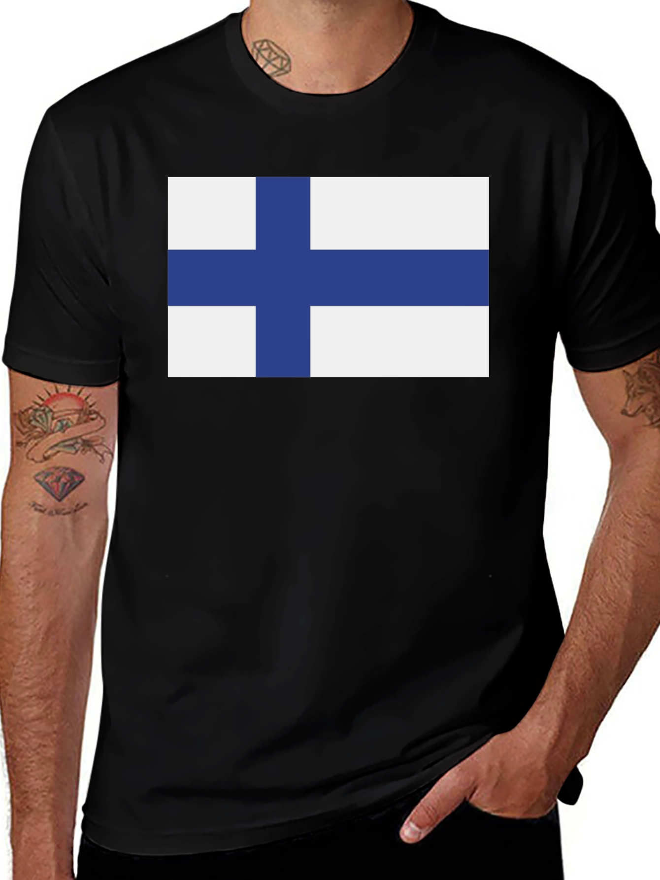 Finland Flag T-Shirt - Black Crew Neck Tee