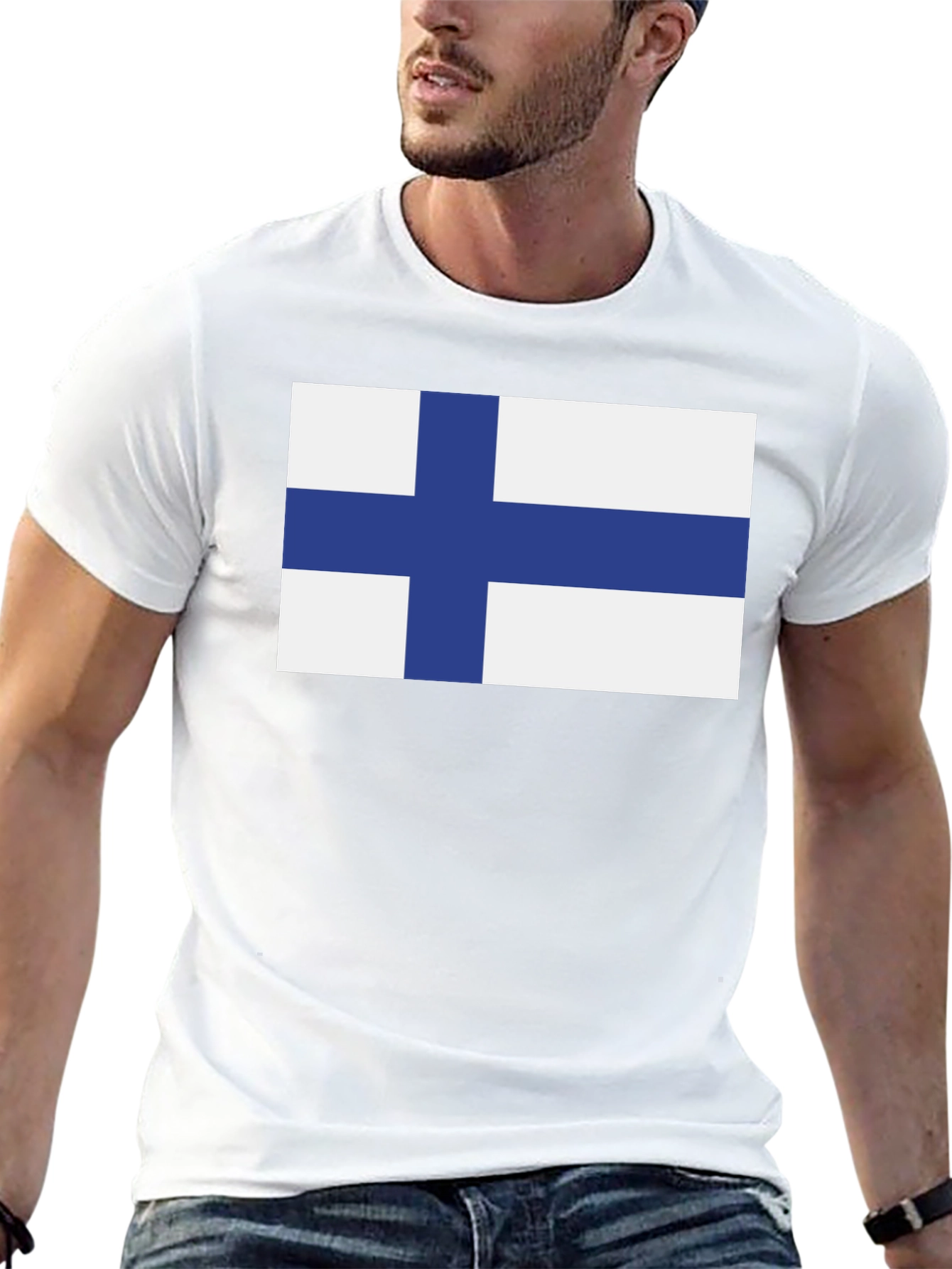 Finland Flag T-Shirt - Black Crew Neck Tee