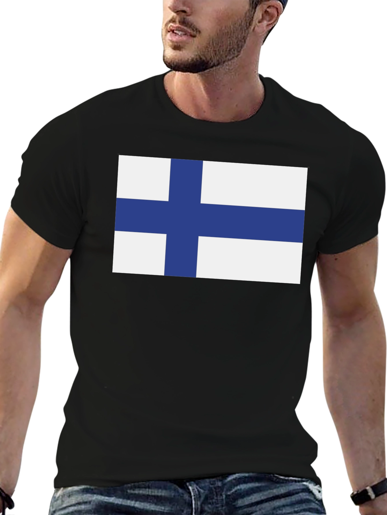 Finland Flag T-Shirt - Black Crew Neck Tee