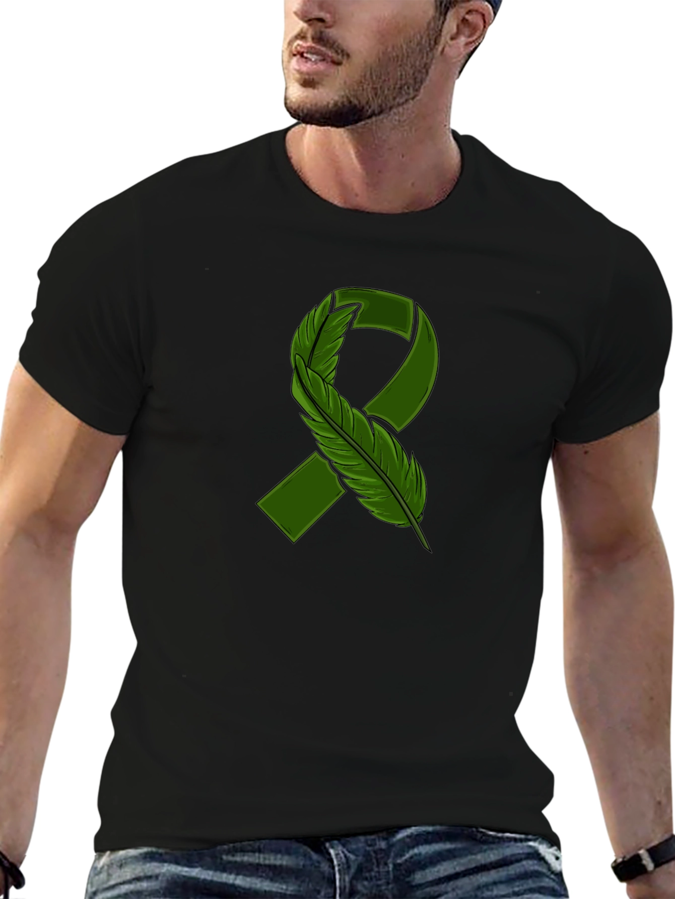 Green Ribbon Feather Graphic Tee