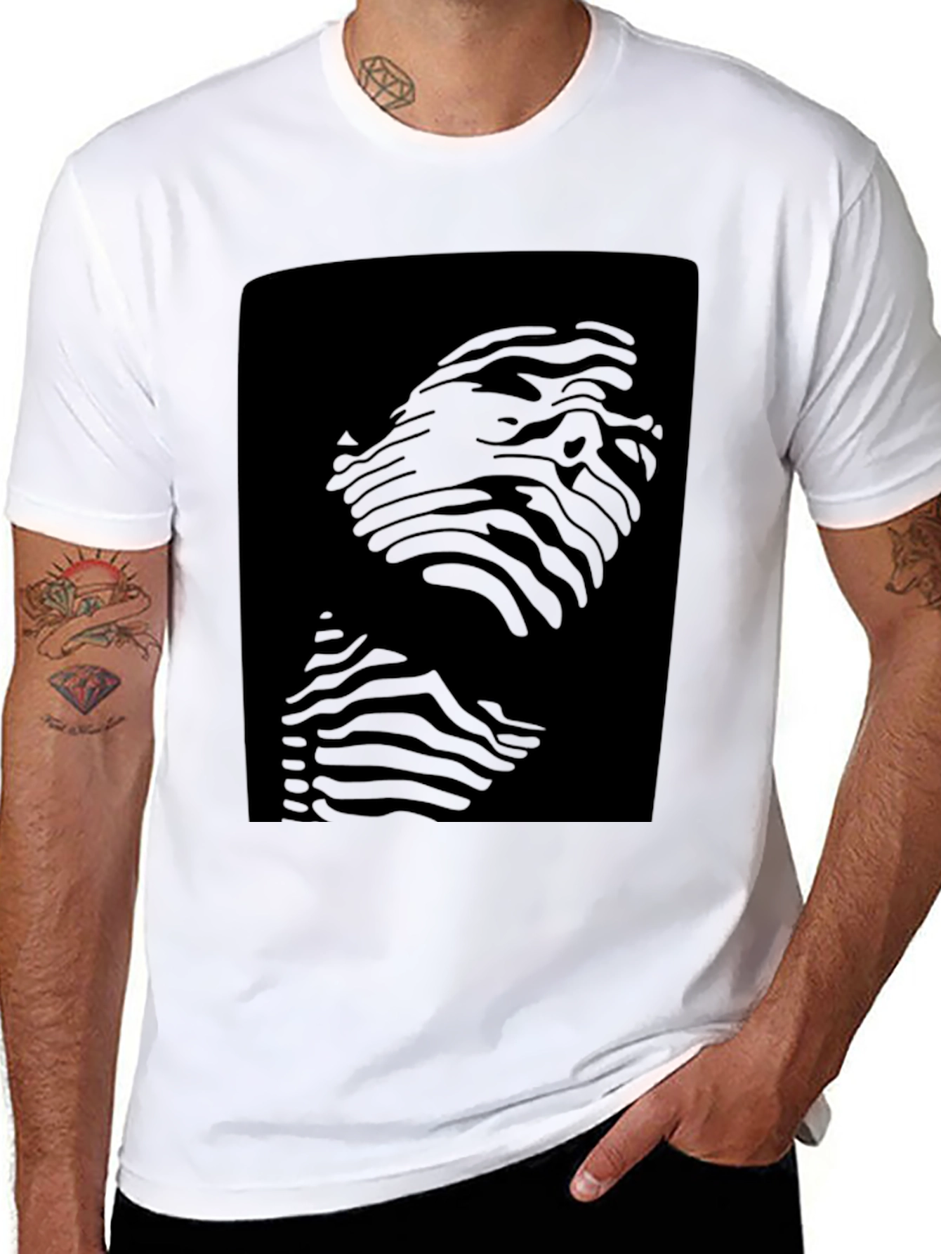 Abstract Zebra Face Graphic Black T-Shirt