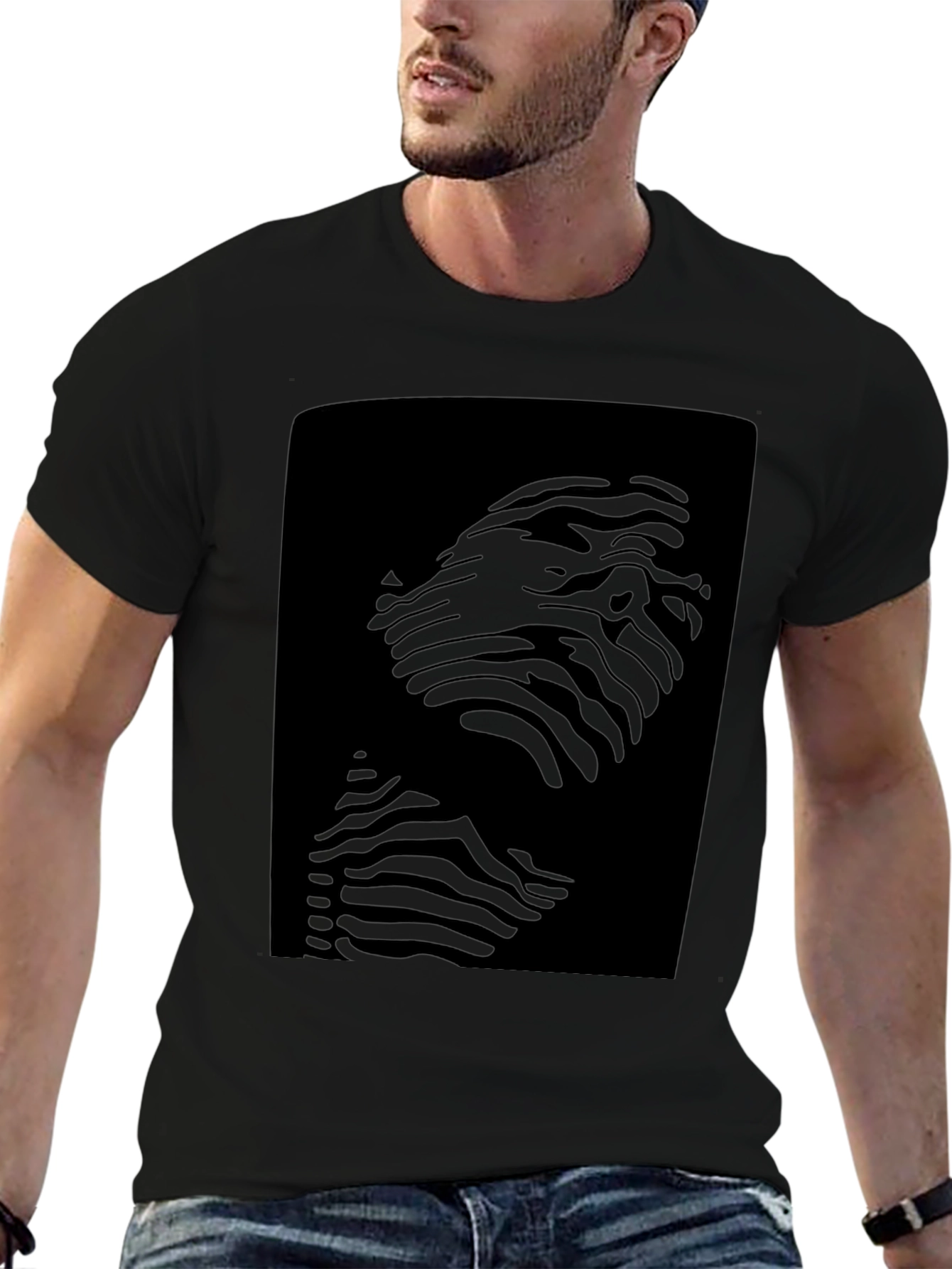 Abstract Zebra Face Graphic Black T-Shirt